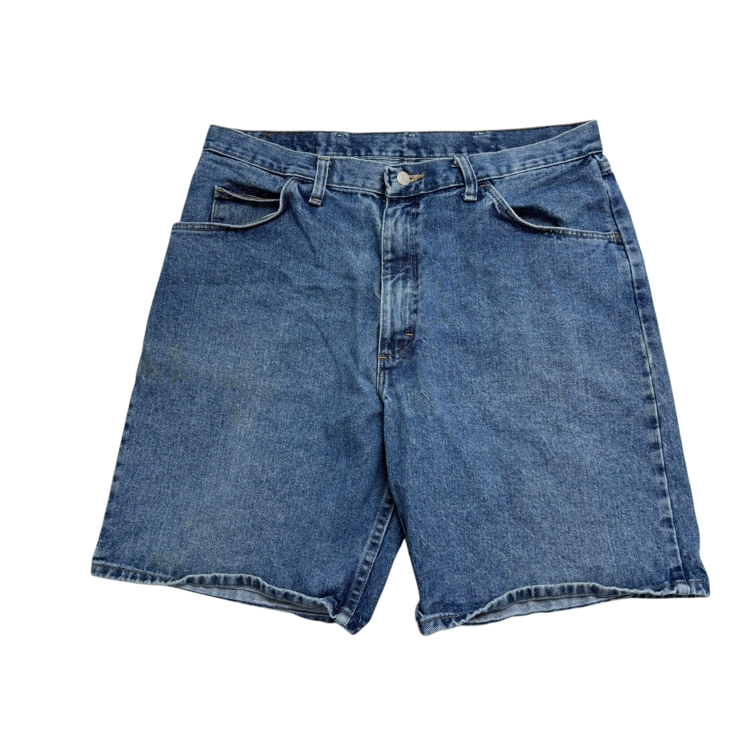 Vintage Wrangler Baggy Jorts W34 Mens Denim Shorts Mid Blue Relaxed Fit