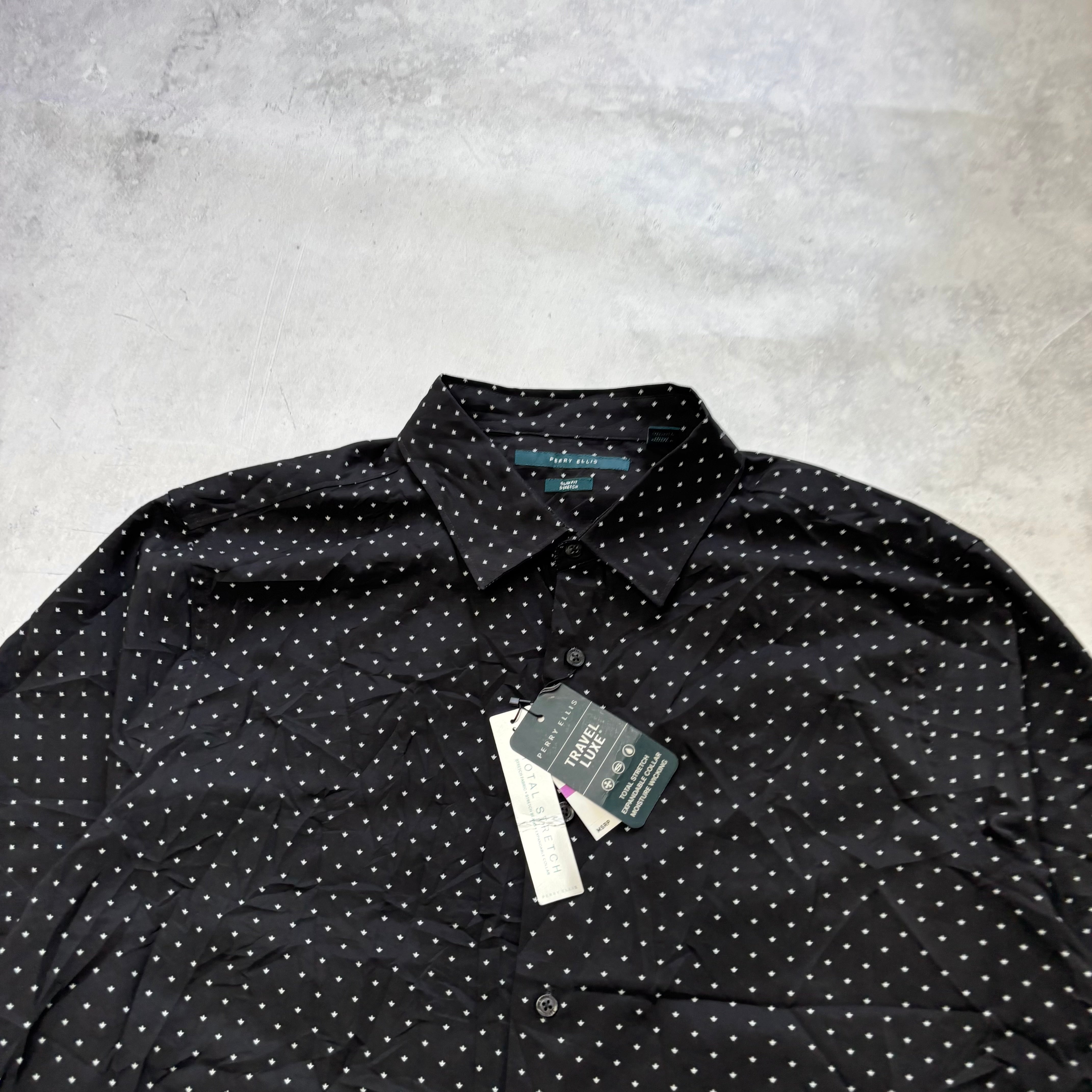 Perry Ellis Shirt Mens XXL Black Short Sleeve Slim Fit Polyester (E)