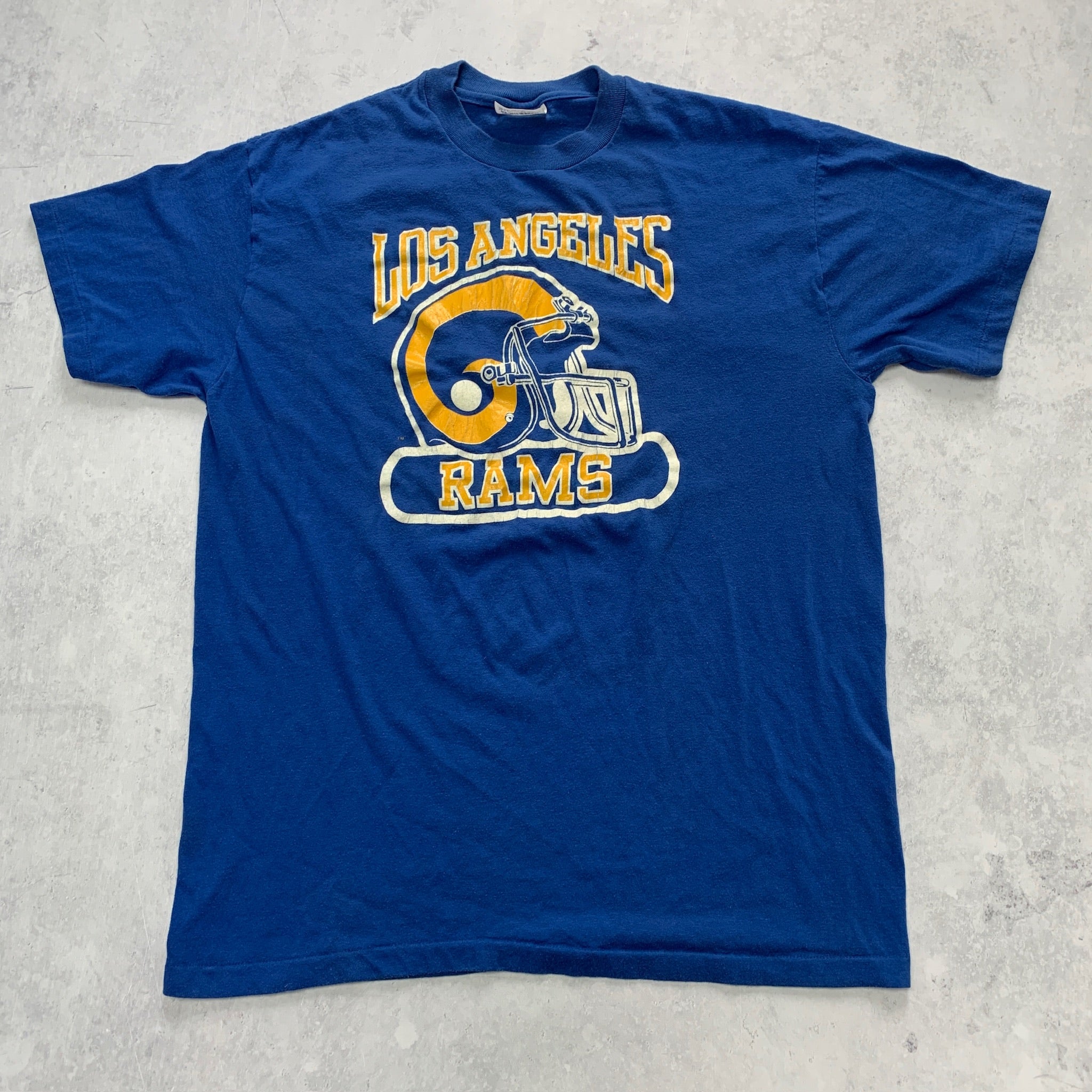 Vintage T Shirt Mens Medium Blue Single Stitch Graphic Print 80s USA LA Rams