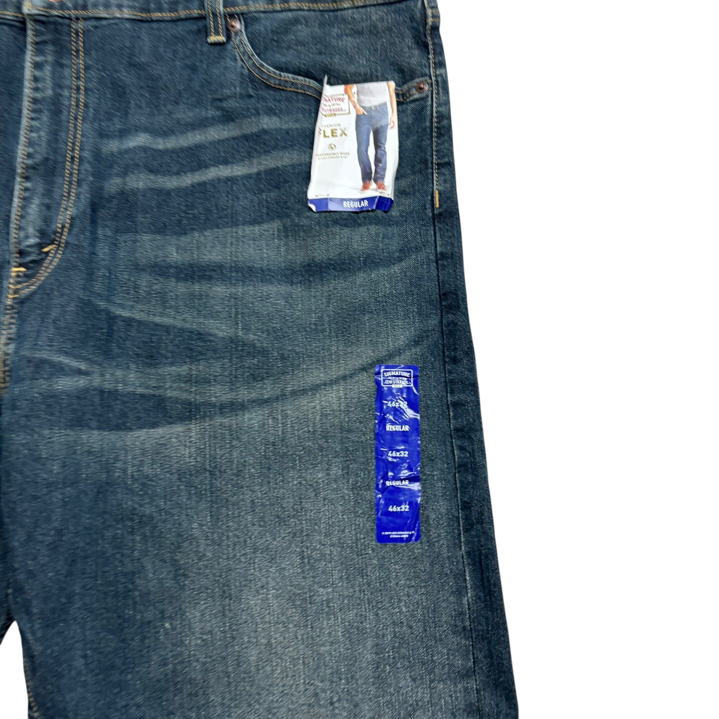 Levis Signature Jeans W46 L32 Mens Dark Blue Regular Straight Stretch Denim (E)