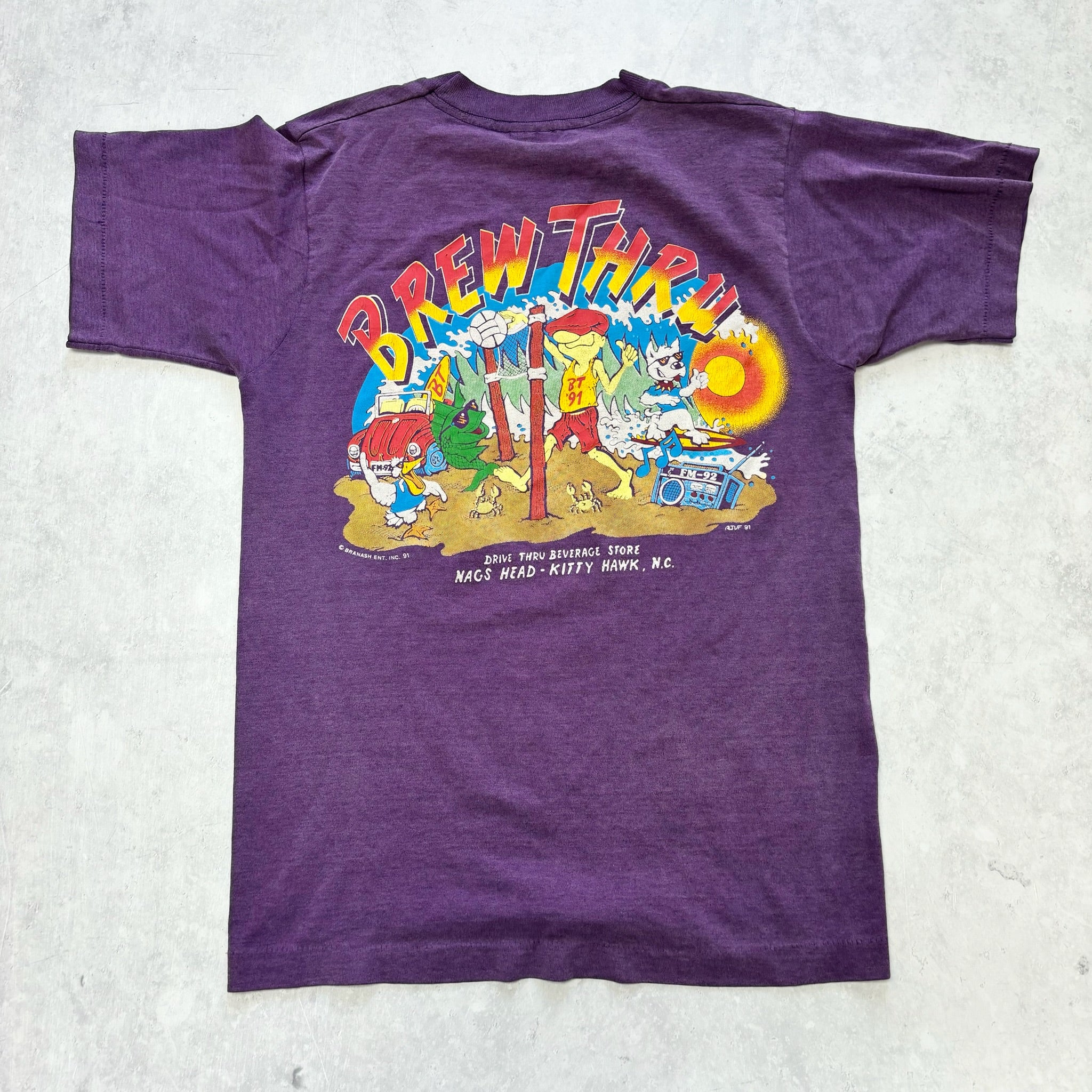 Vintage T Shirt Mens Small Purple Single Stitch Graphic Print 90s USA Beer