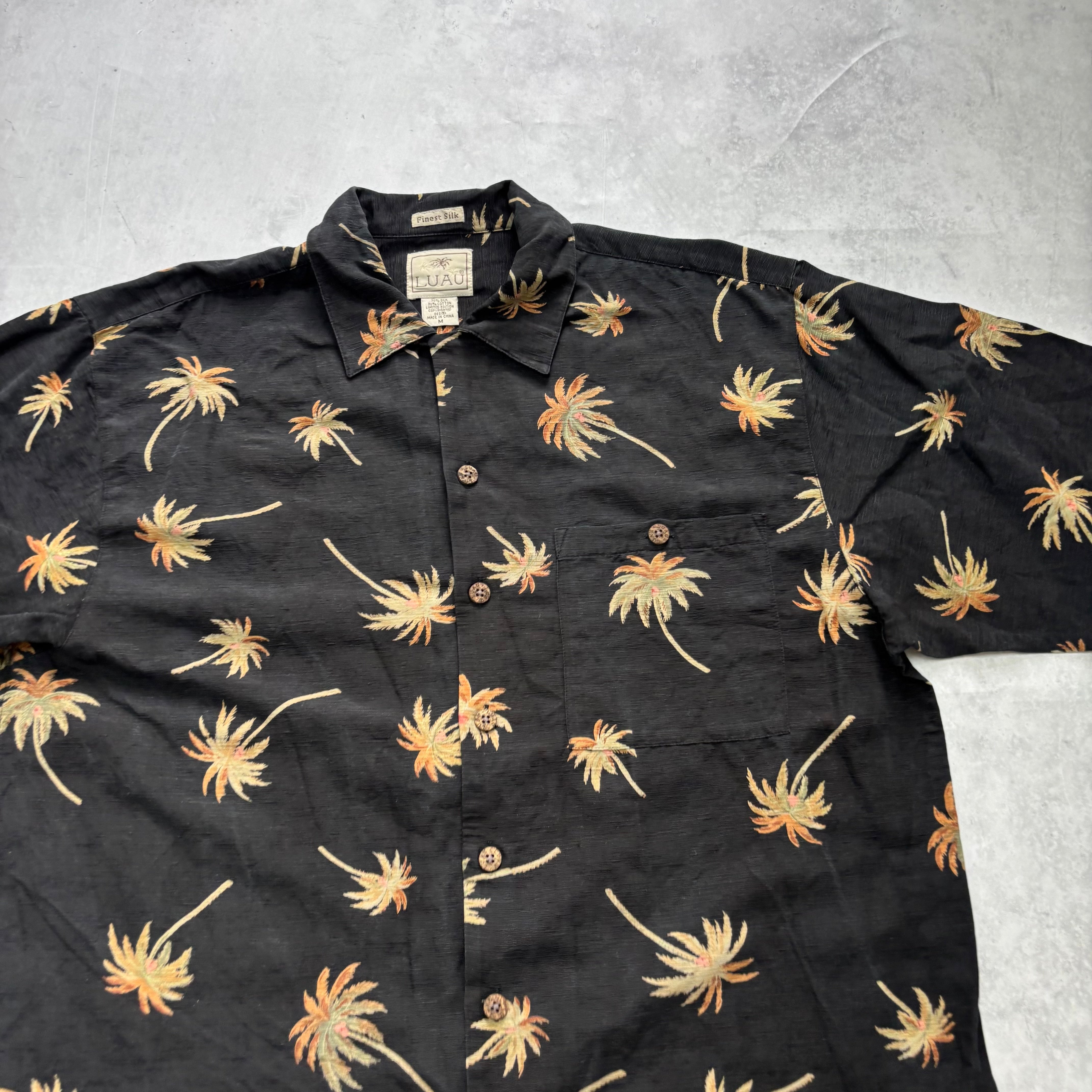 Vintage Hawaiian Shirt Mens Medium Black Silk Floral Aloha Short Sleeve (E)