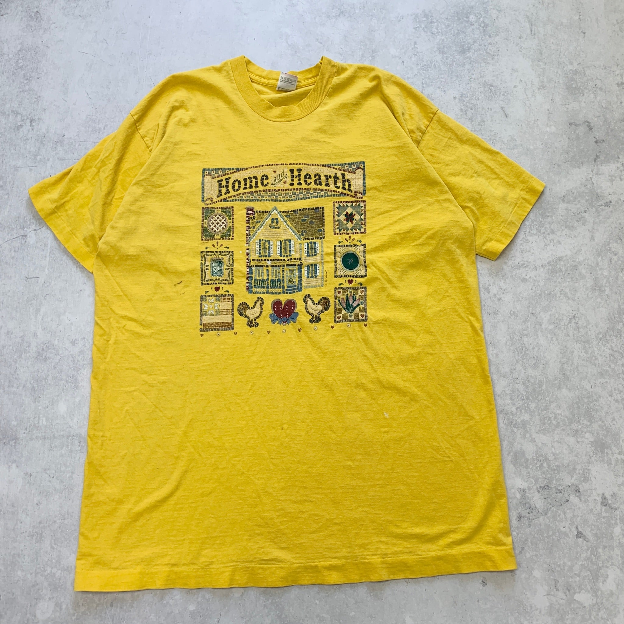 Vintage T Shirt Mens XXL Yellow Single Stitch Graphic Print 90s USA