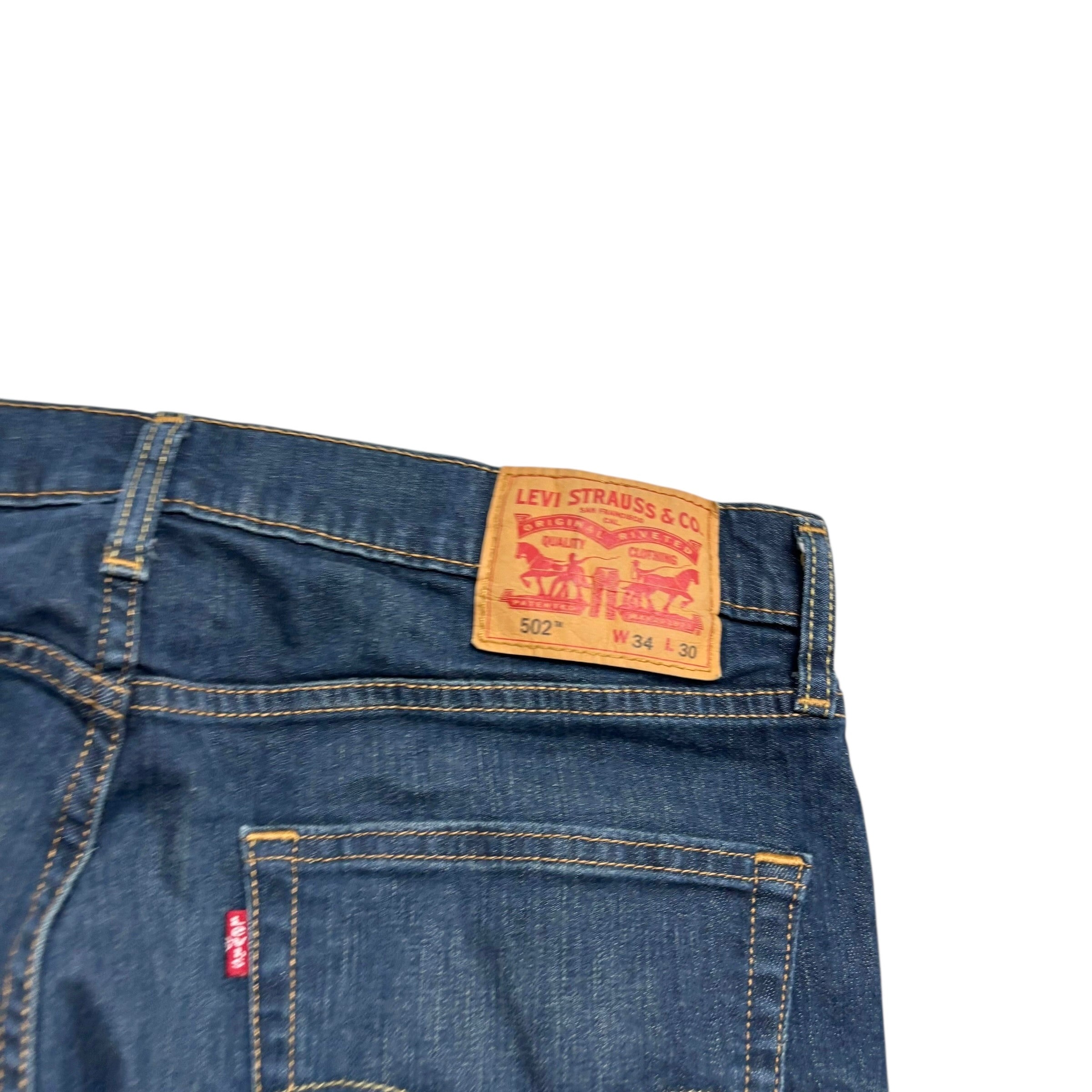 Levis 502 Jeans W34 L28 Mens Dark Blue Regular Tapered Fit Stretch Denim (E)