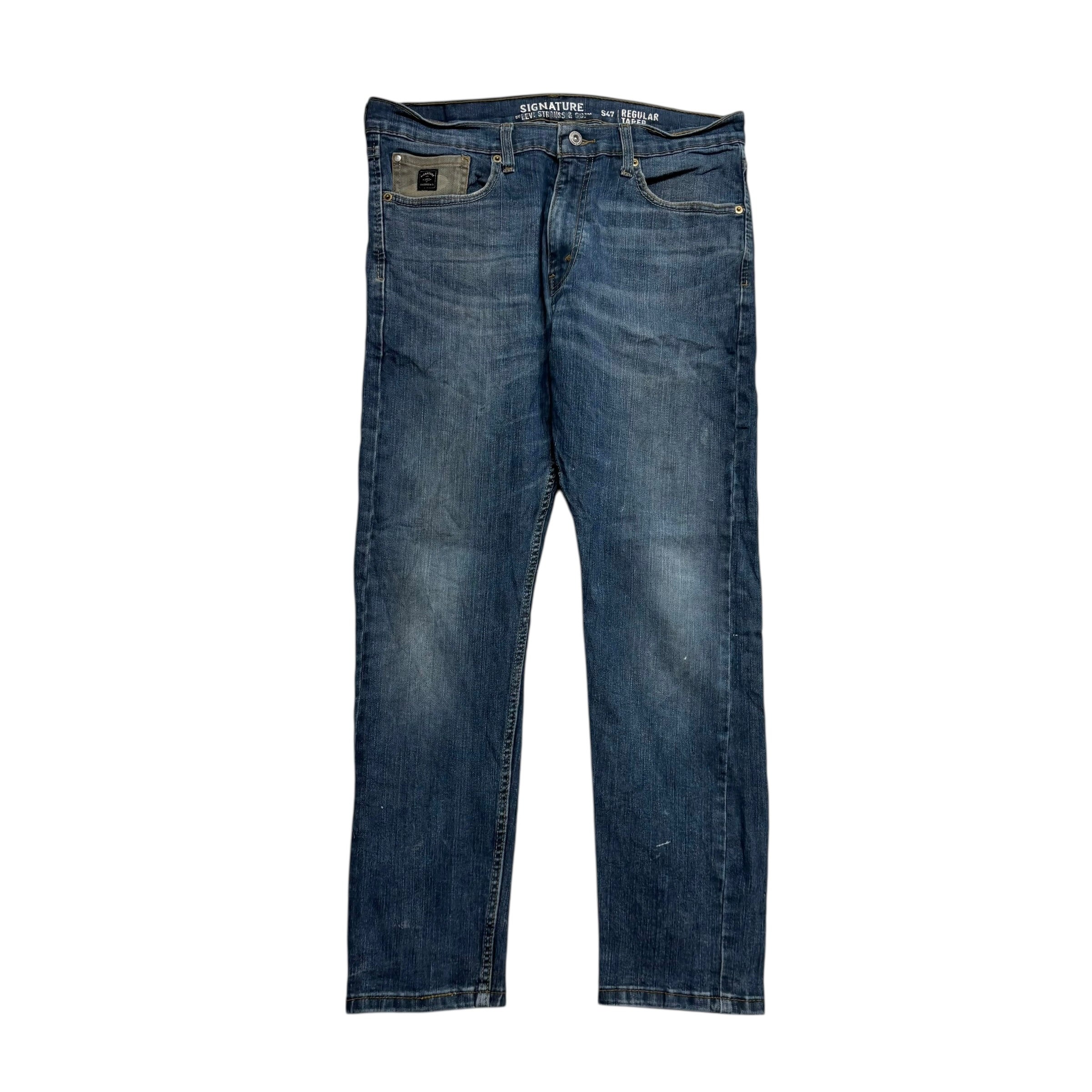 Levis Signature Jeans W33 L29 Mens Mid Blue Regular Tapered Fit Stretch (F)