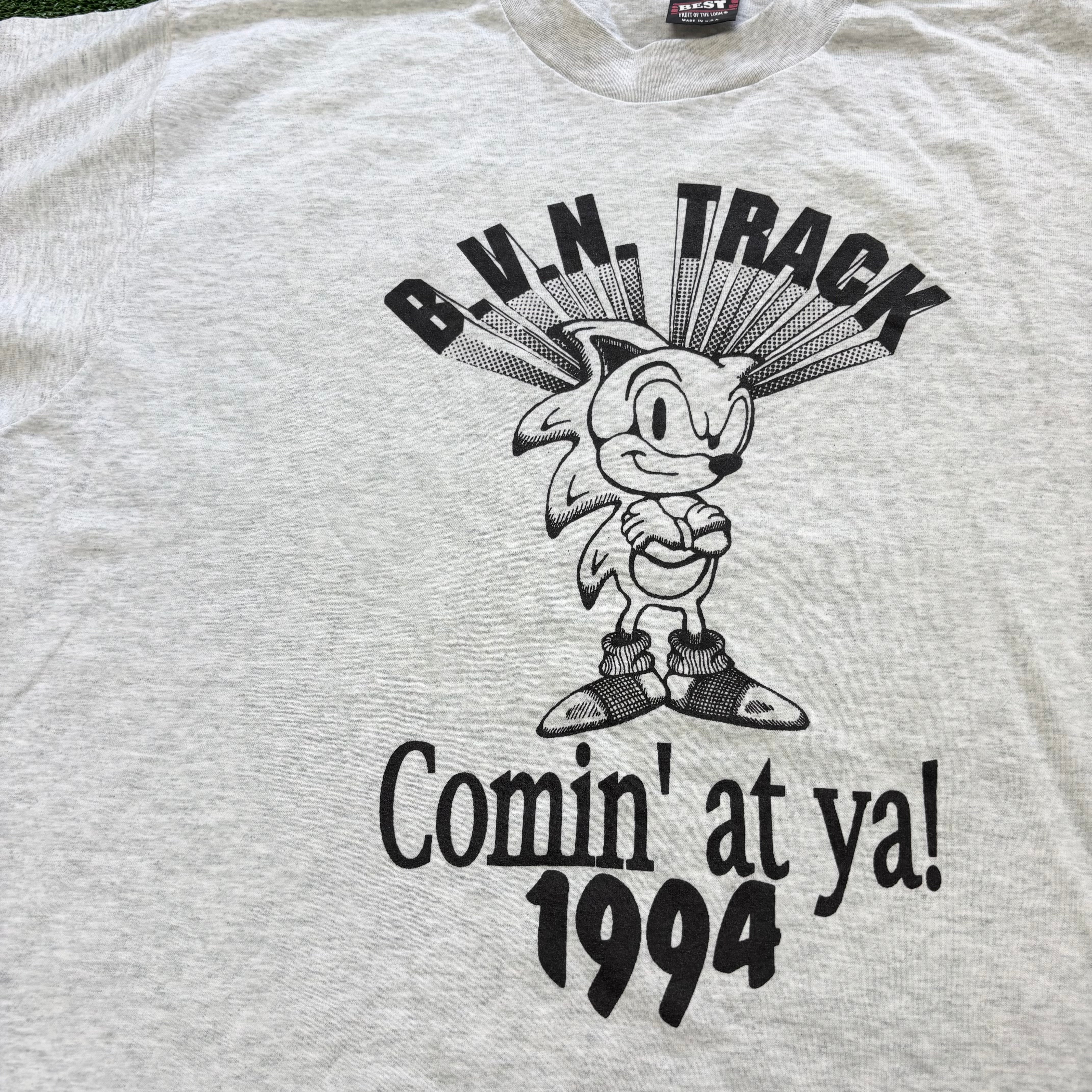 Vintage T Shirt Mens XL Grey Single Stitch Graphic Print 90s USA Track (E)