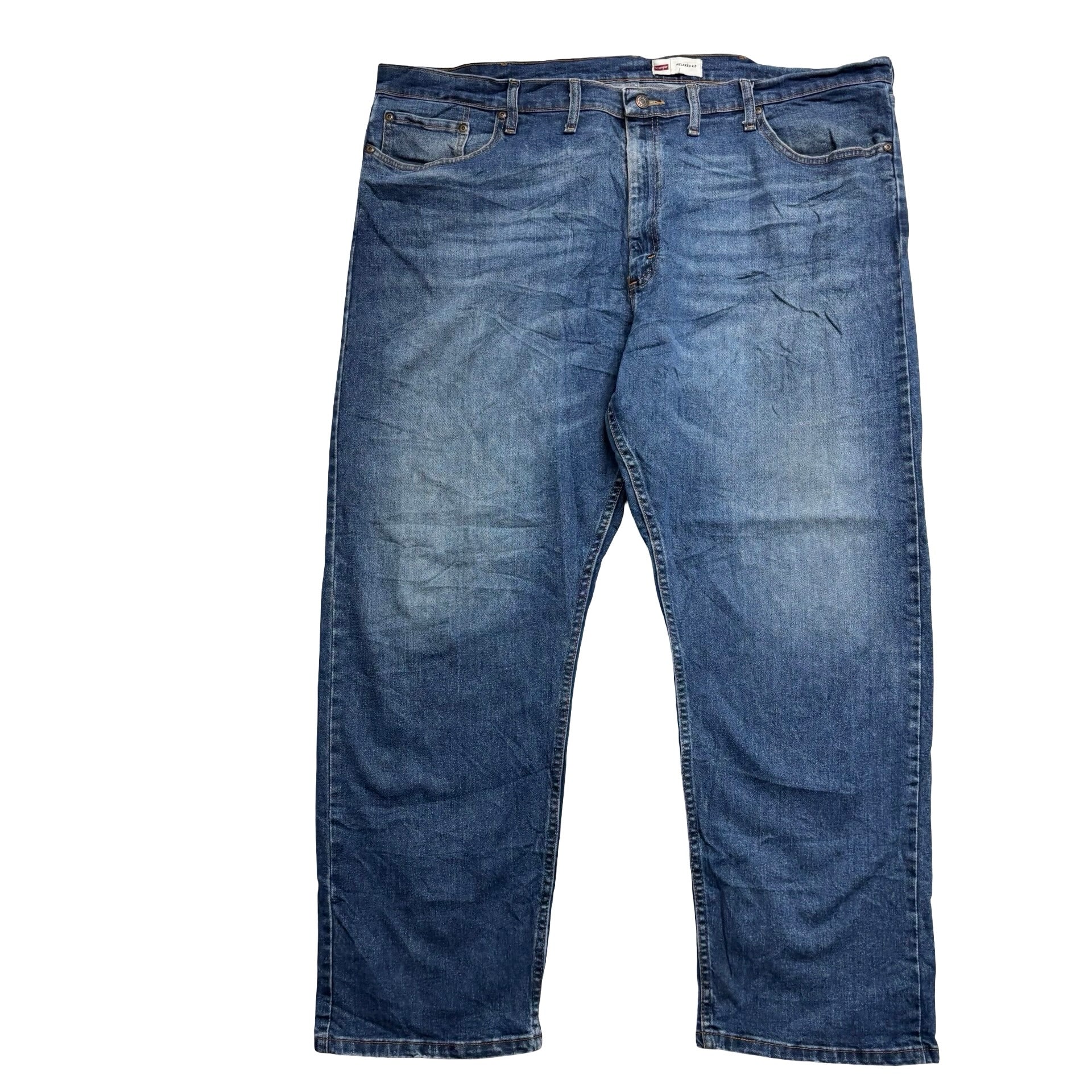 Wrangler Jeans W46 L30 Mens Mid Blue Relaxed Straight Fit Stretch Denim