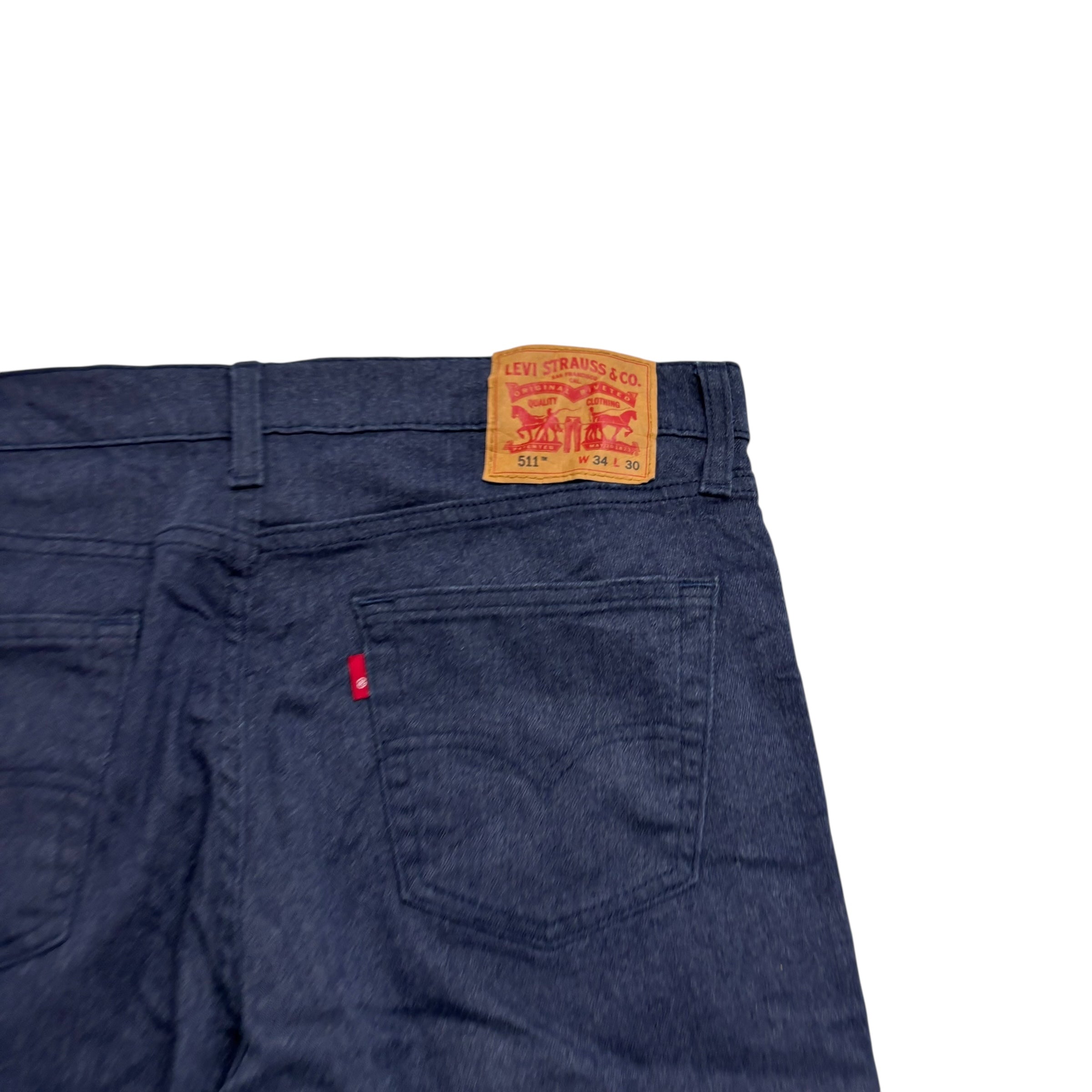 Levis 511 Trousers W34 L30 Mens Navy Blue Slim Fit Stretch Pants (E)