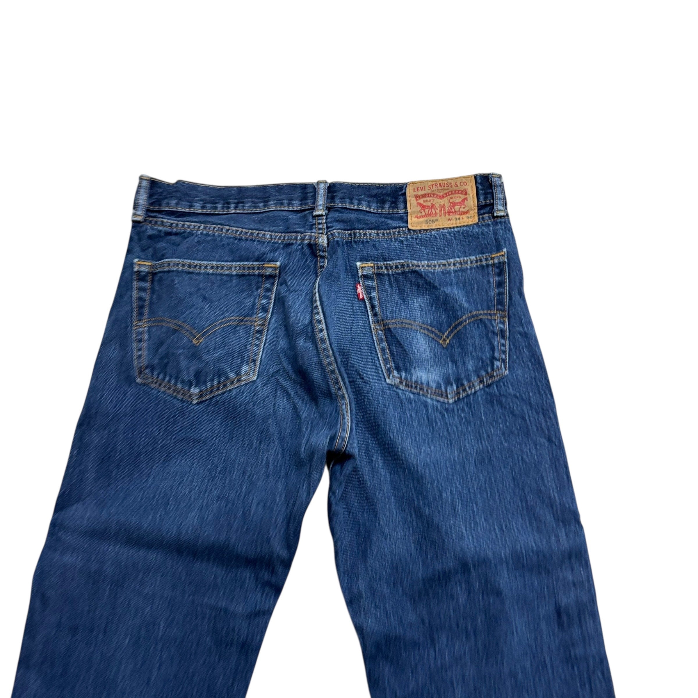 Levis 505 Jeans W34 L25 Mens Mid Blue Regular Straight Fit Denim (E)