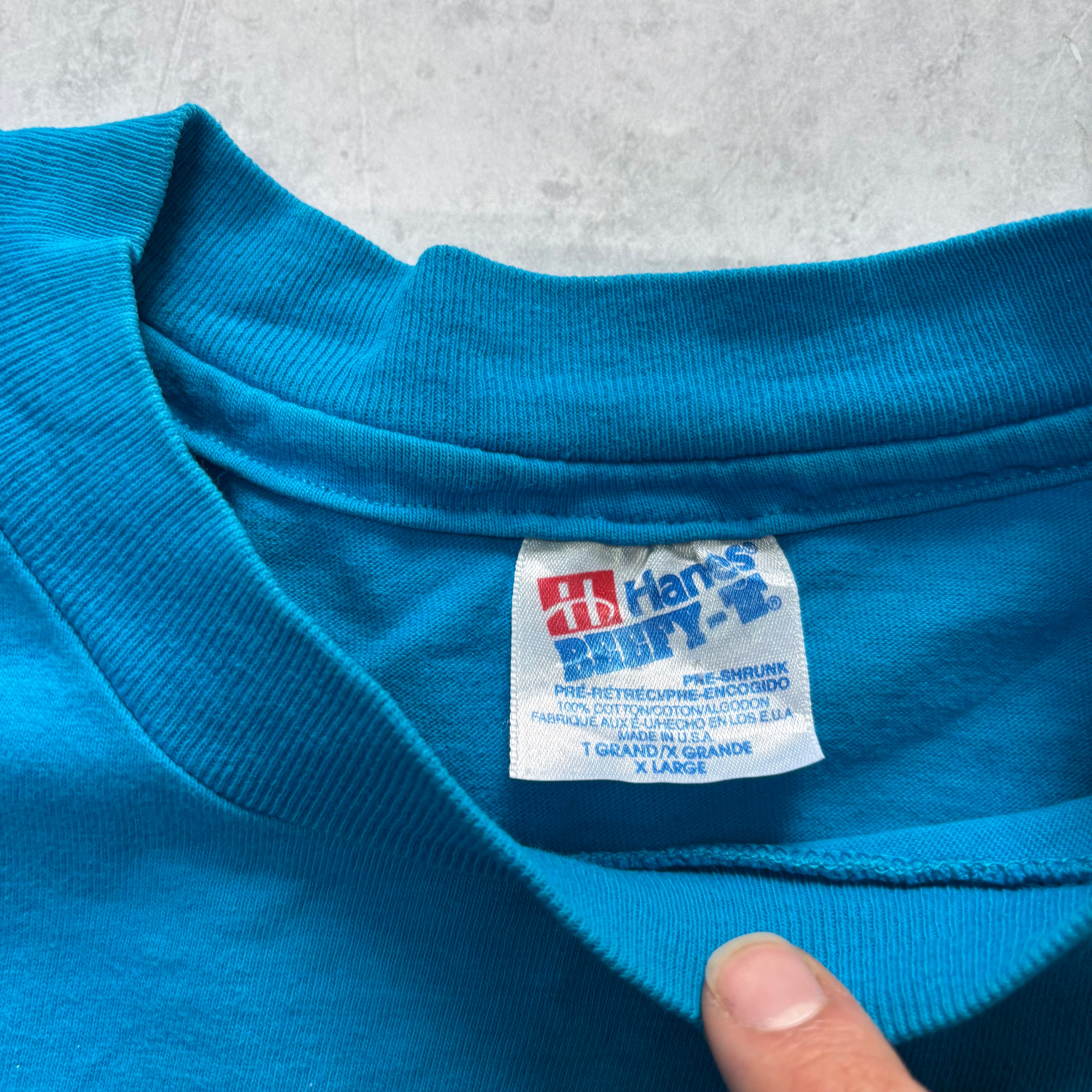 Vintage T Shirt Mens XL Blue Single Stitch Graphic Print 90s Tourist Beefy (E)
