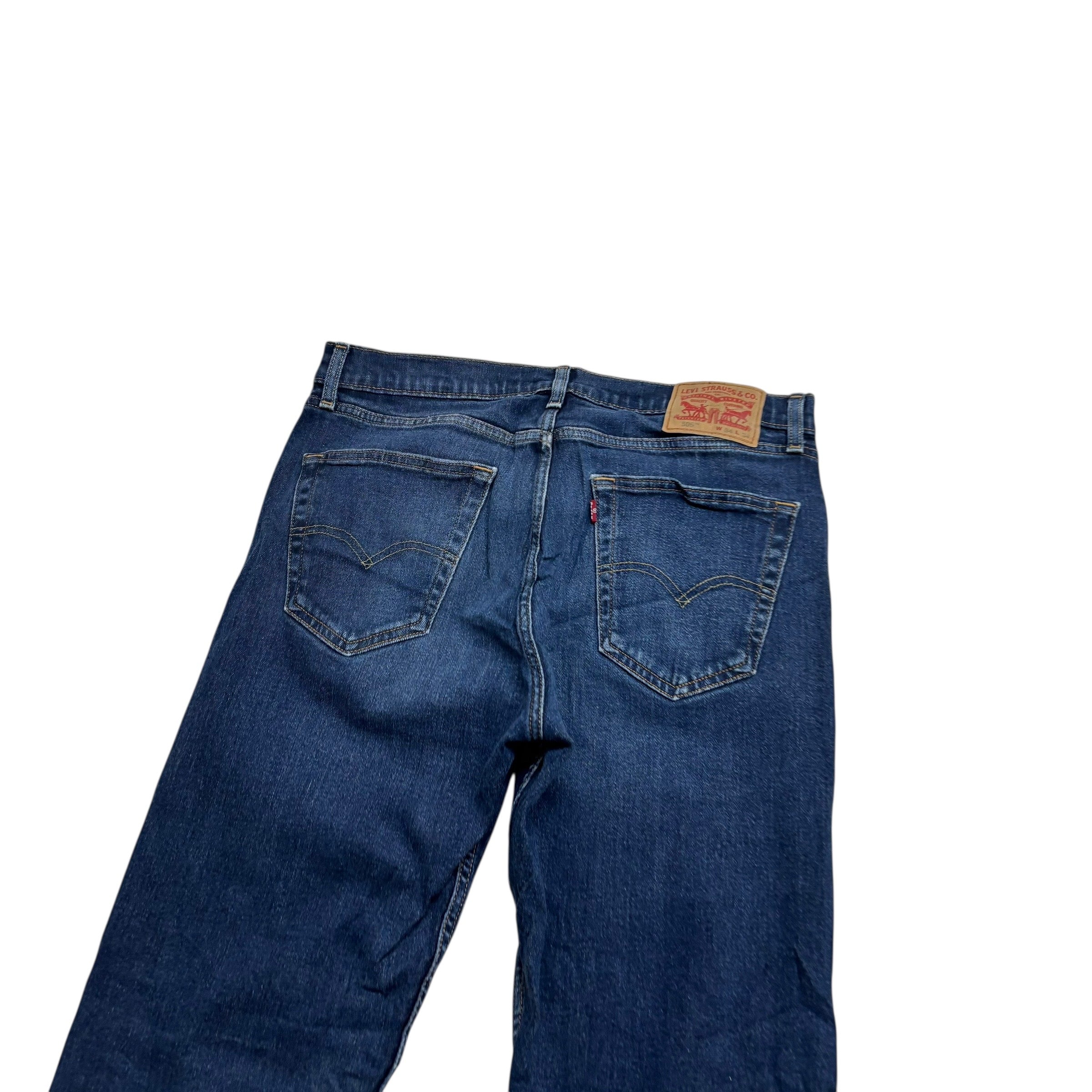 Levis 505 Jeans W34 L34 Mens Dark Blue Regular Straight Fit Stretch Denim (E)