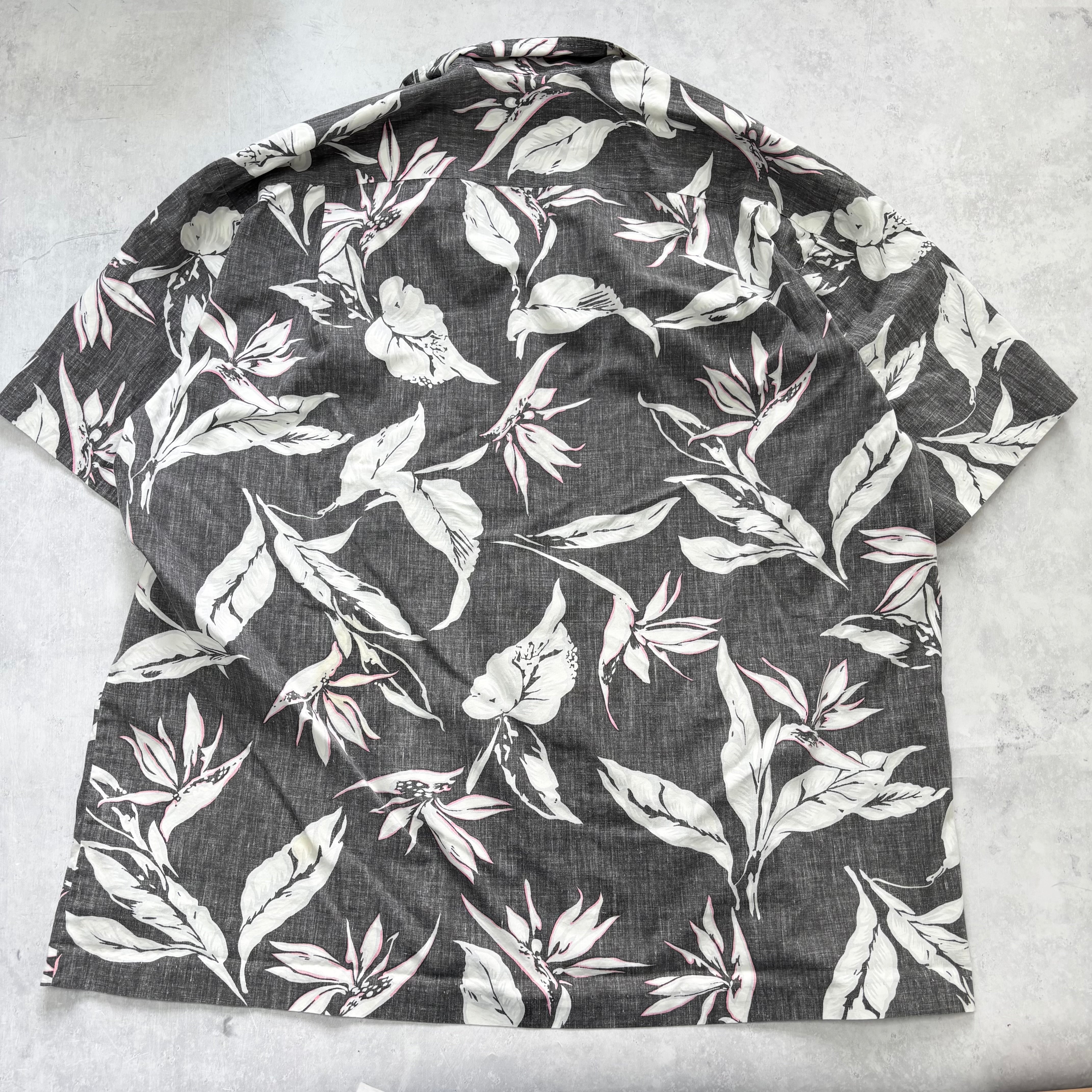 Vintage Hawaiian Shirt Mens XXL Grey Floral Aloha Short Sleeve Cotton (E)