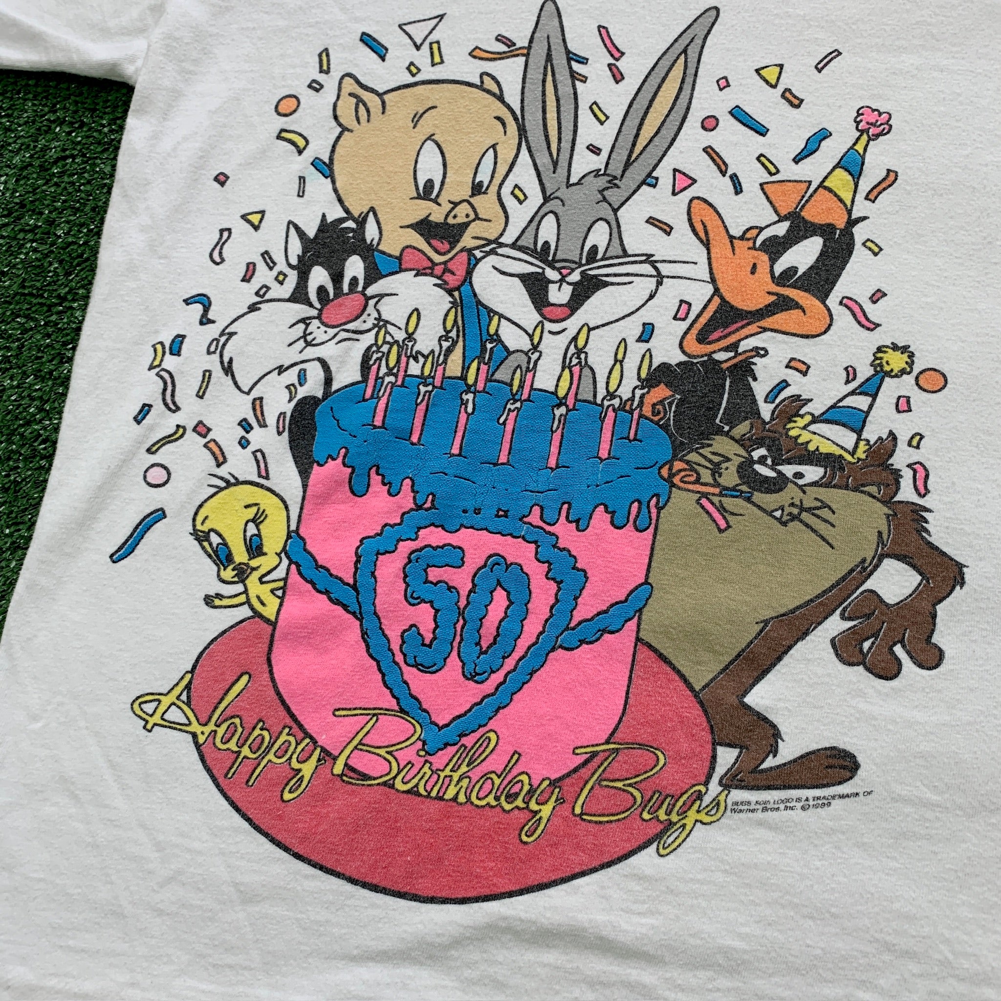 Vintage T Shirt Womens Small White Single Stitch 90s Looney Tunes Cartoon