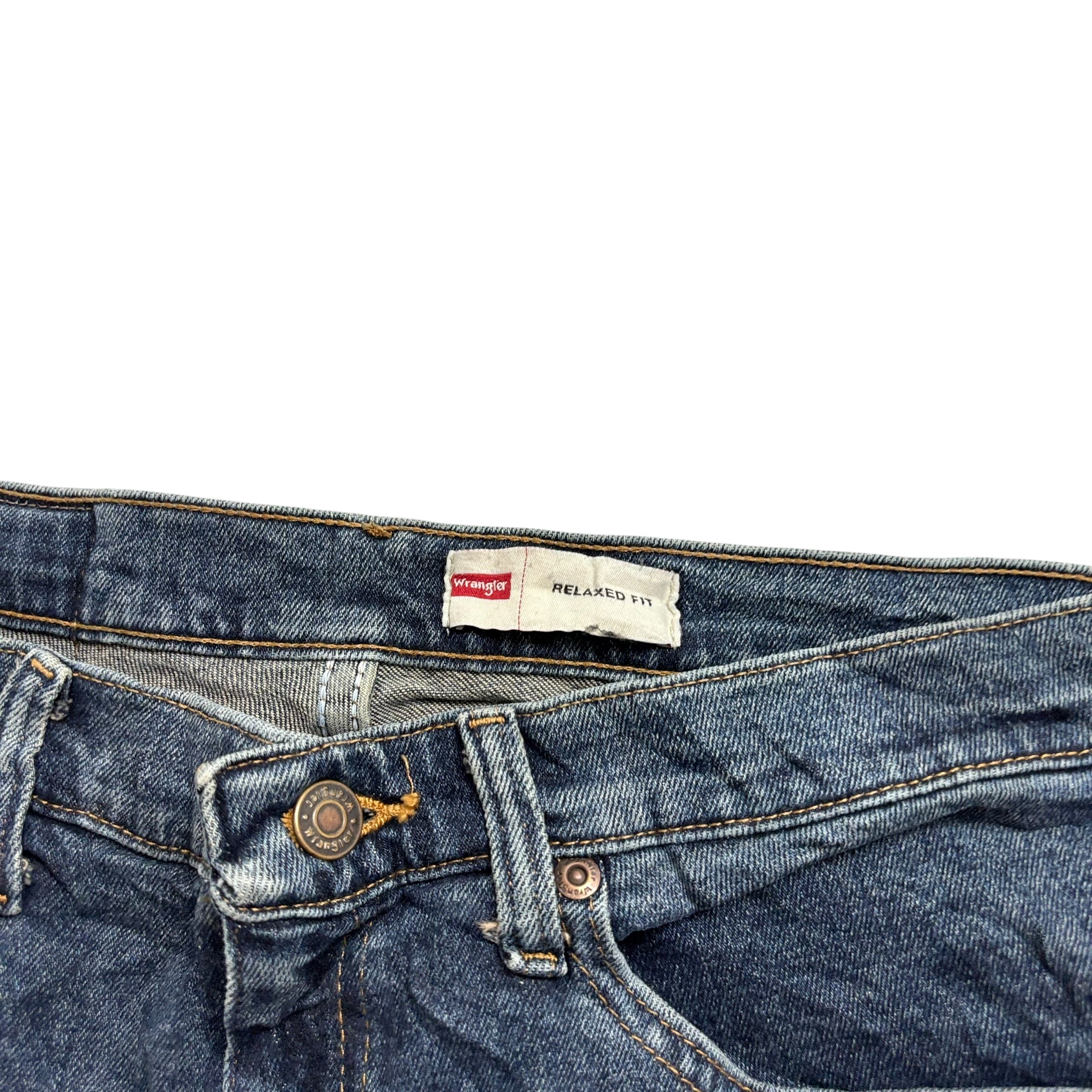 Wrangler Denim Shorts W32 Mens Dark Blue 5in Regular Fit Cut Off Stretch