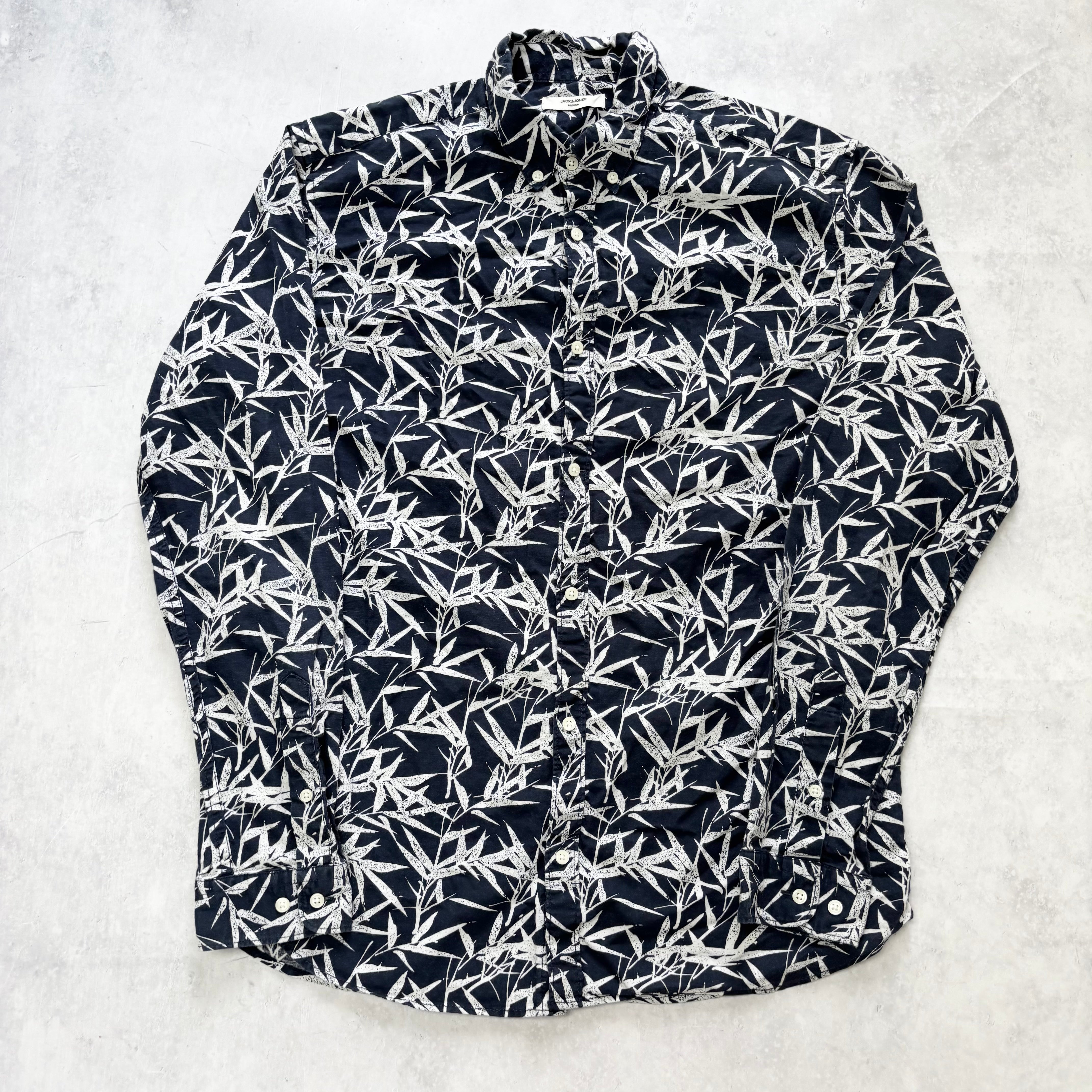 Jack & Jones Shirt Mens Large Navy Long Sleeve Cotton Pattern Regular Fit (E)