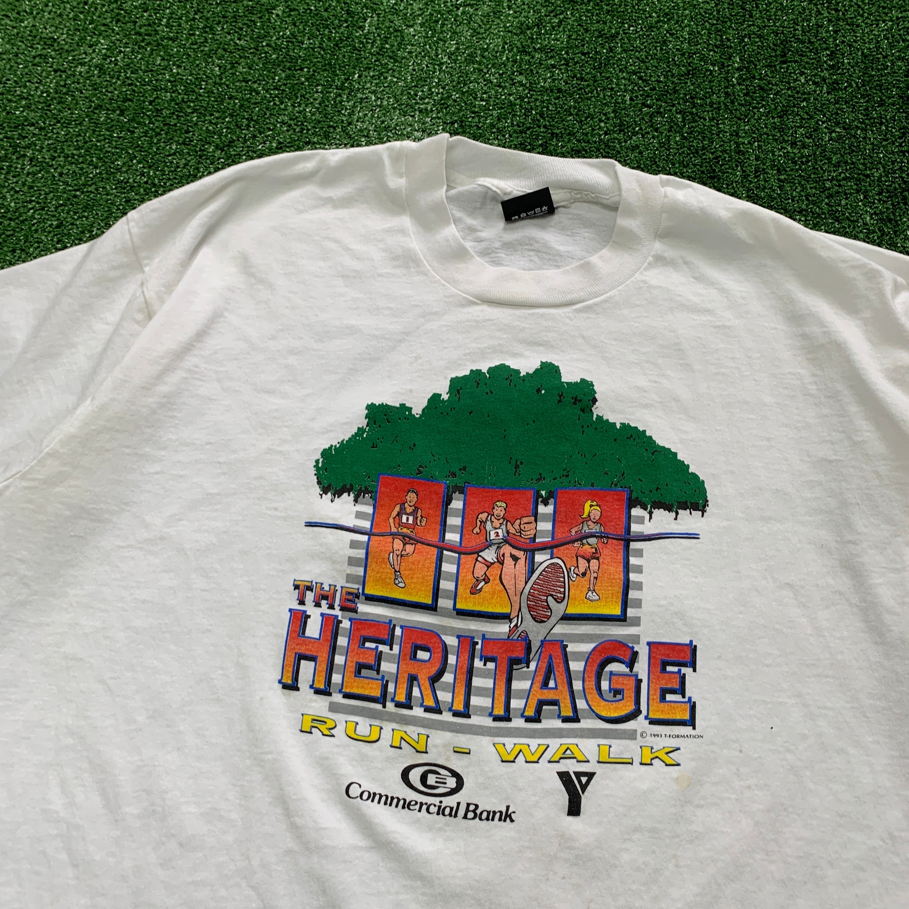 Vintage T Shirt Mens XXL White Single Stitch Graphic Print 90s USA Run Race