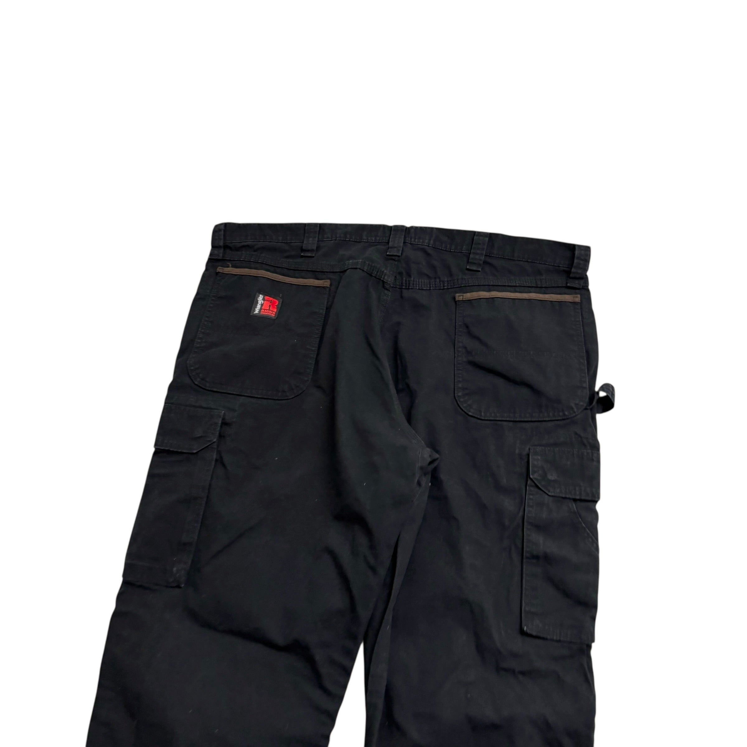 Wrangler Carpenter Pants W42 L30 Mens Black Relaxed Straight Cargo Trousers (E)
