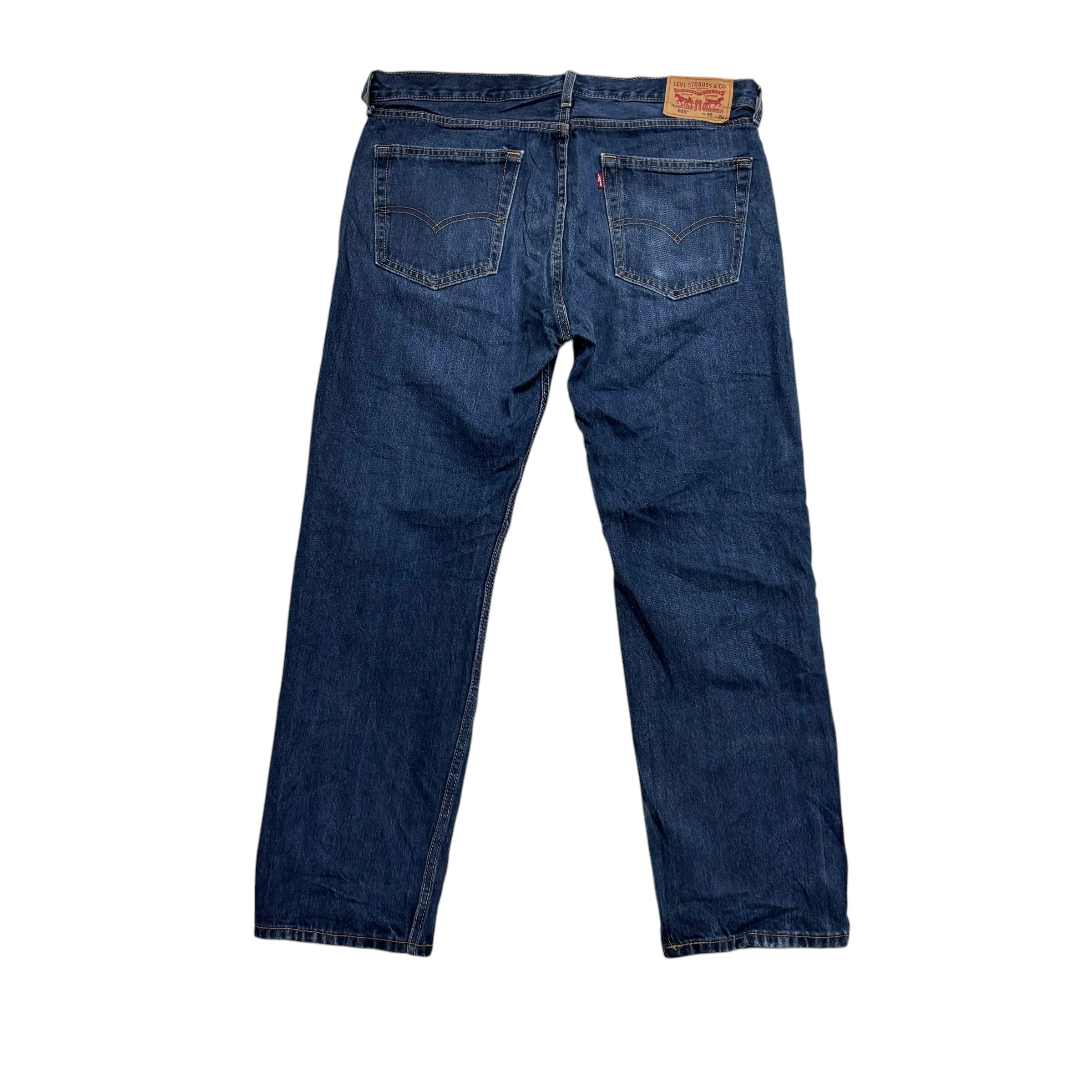 Levis 505 Jeans W36 L30 Mens Dark Blue Regular Straight Fit Denim (E)