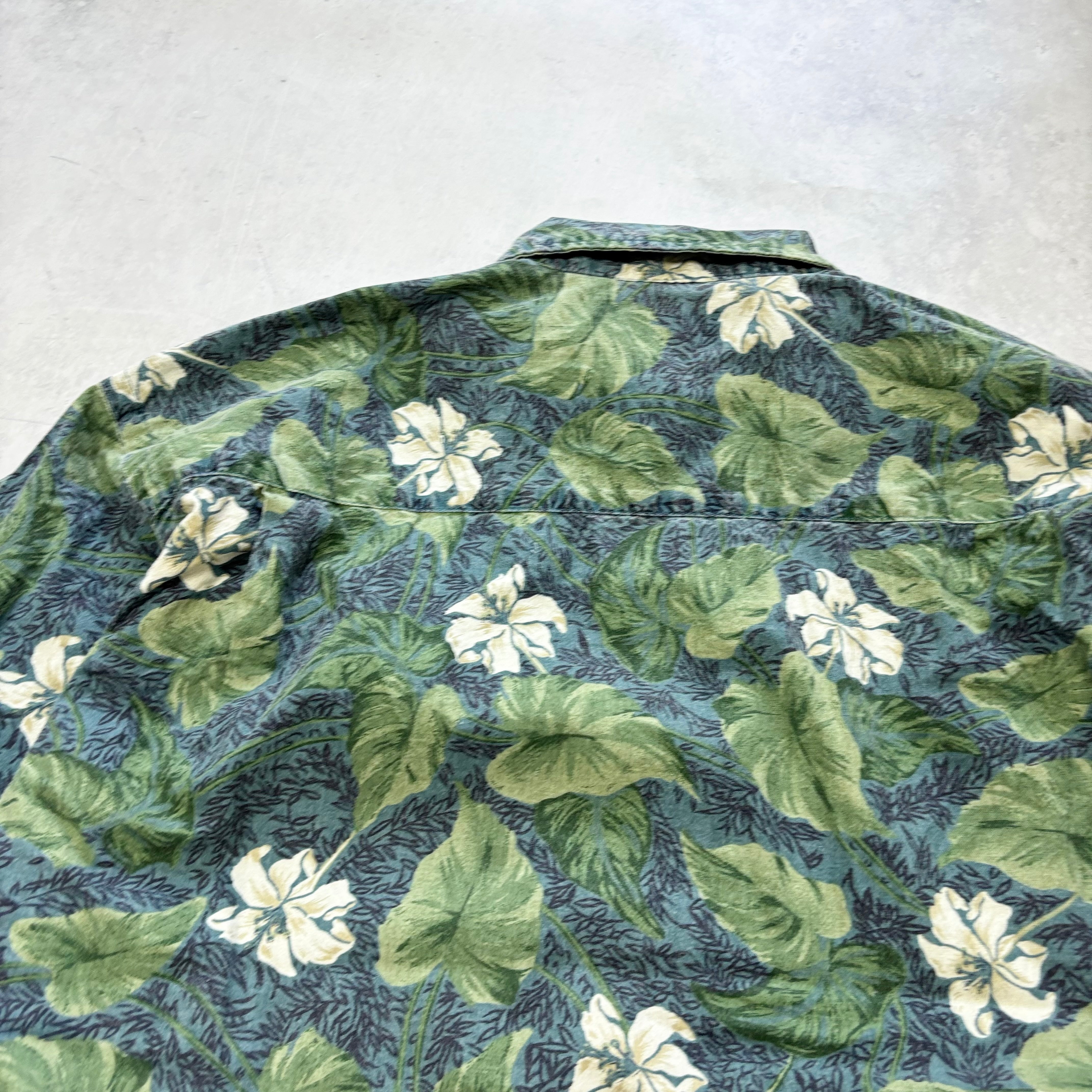 Vintage Hawaiian Shirt Mens Large Blue Floral Aloha Short Sleeve Cotton (E)