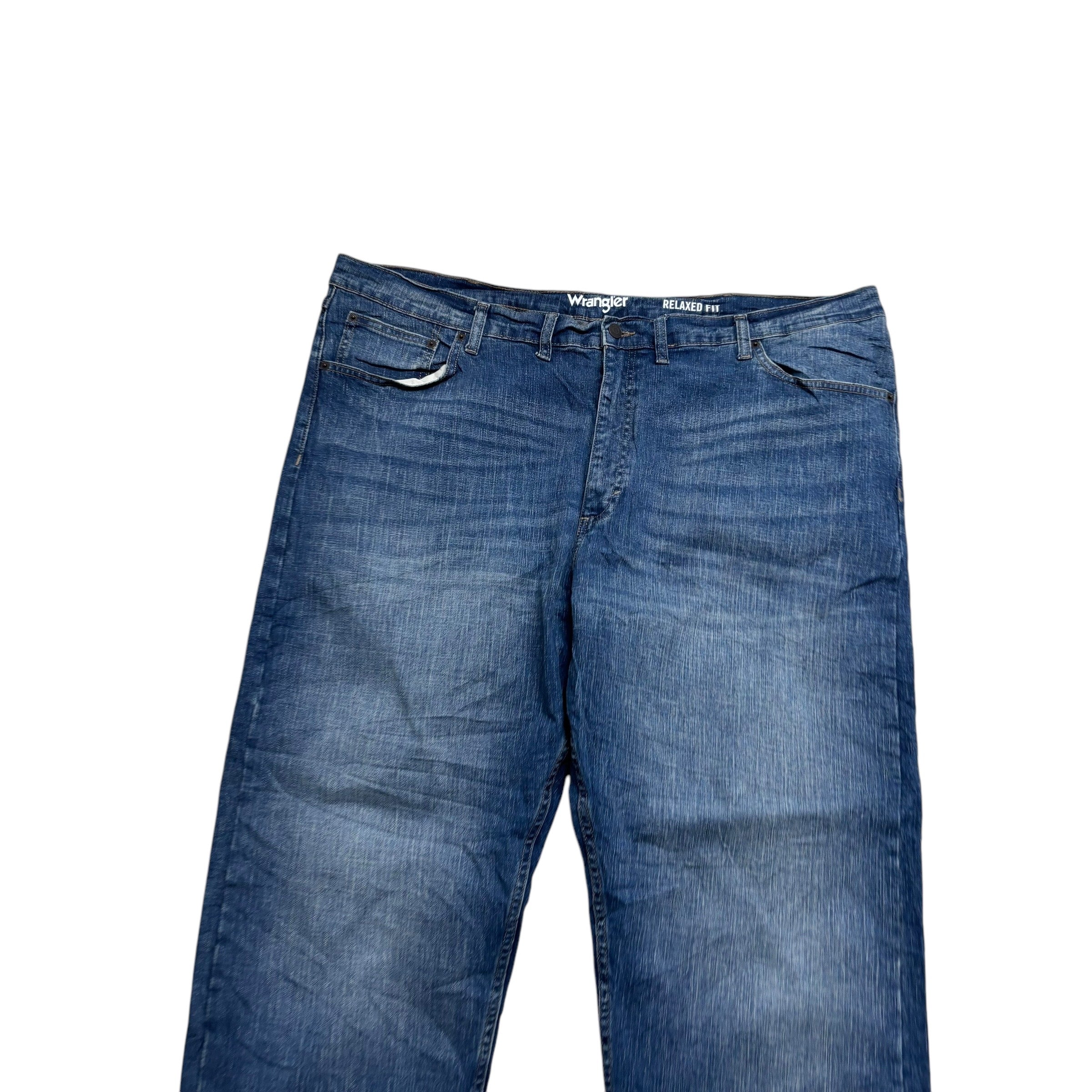 Wrangler Jeans W46 L29 Mens Mid Blue Relaxed Straight Fit Stretch Denim (E)