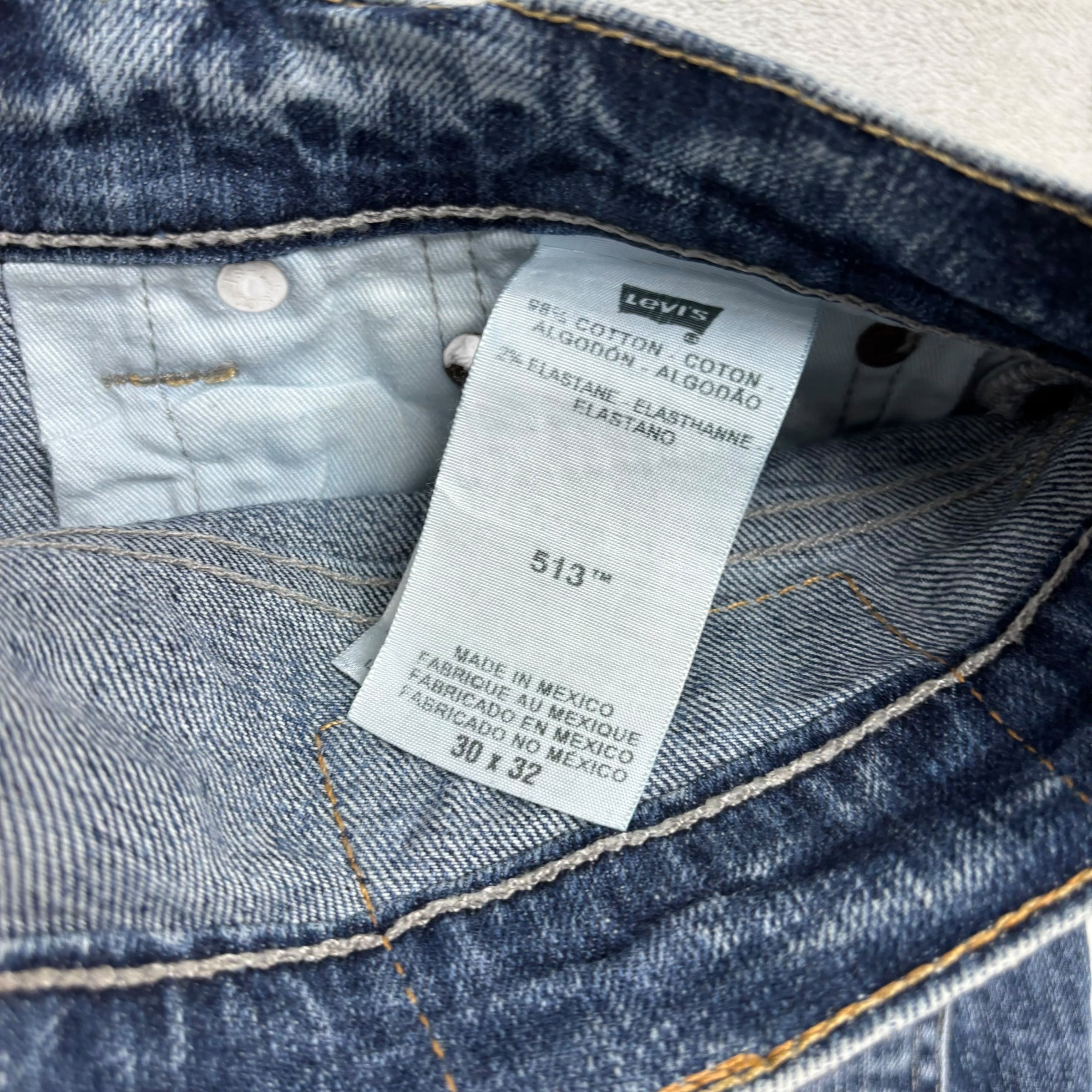 Levis 513 Jeans W30 L32 Mens Mid Blue Slim Straight Fit Stretch Denim (E)