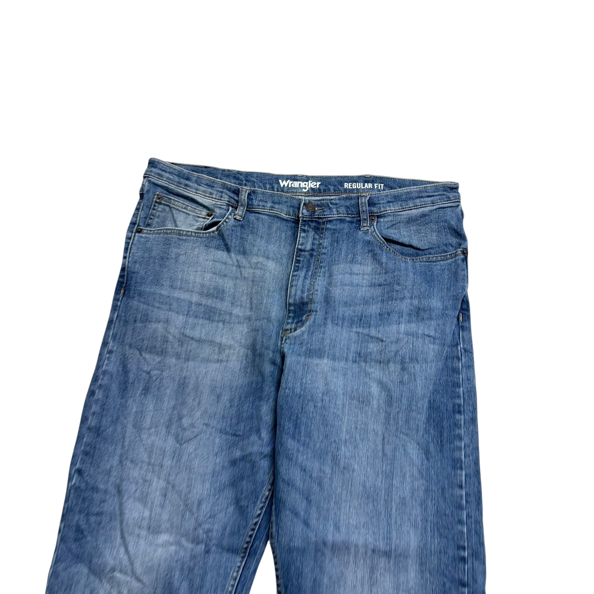Wrangler Jeans W38 L32 Mens Mid Blue Regular Straight Fit Stretch Denim (E)