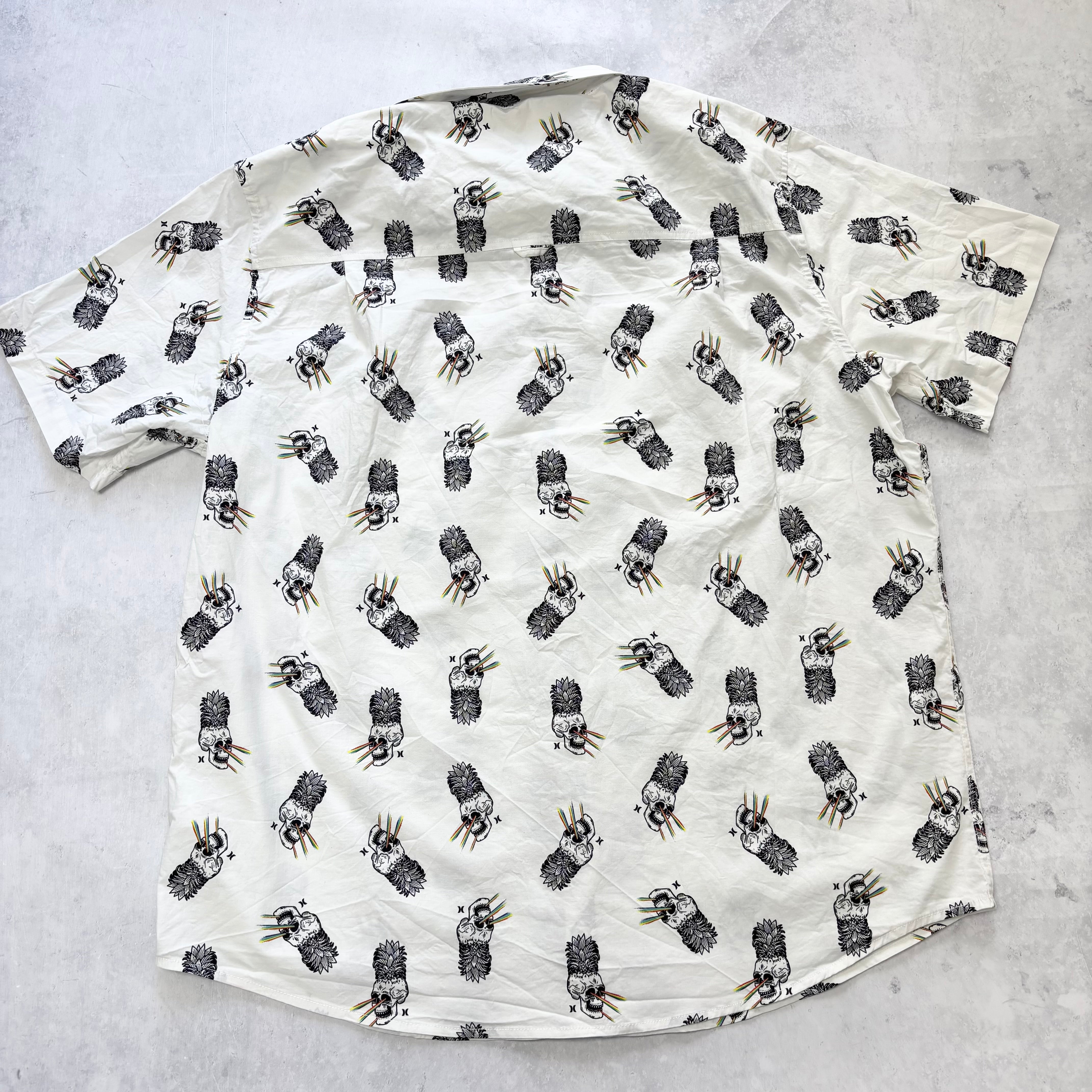 Hurley Shirt Mens XXL White Skulls Short Sleeve Cotton Stretch (E)