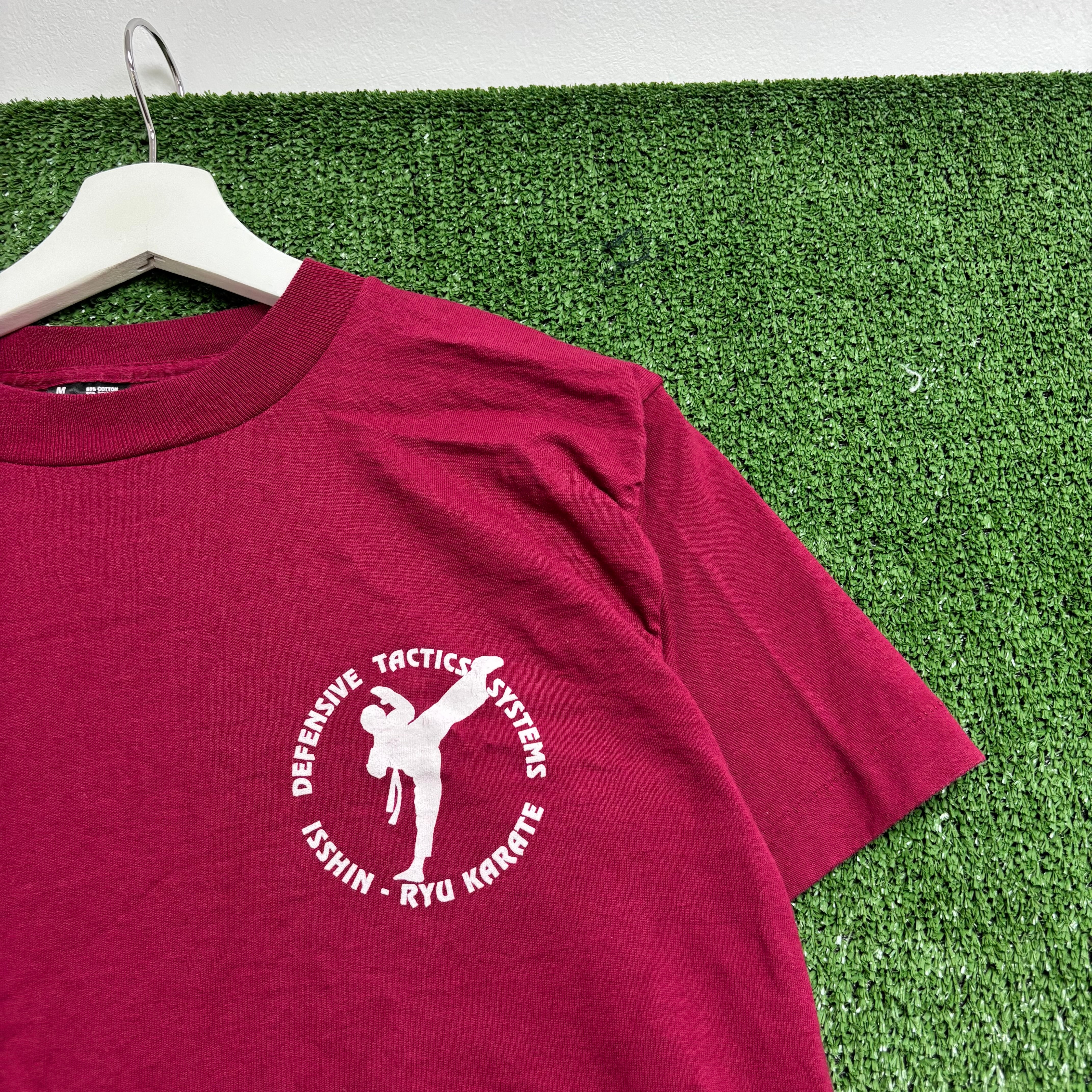 Vintage T Shirt Mens Small Burgundy Single Stitch Graphic Print 90s Karate (E)