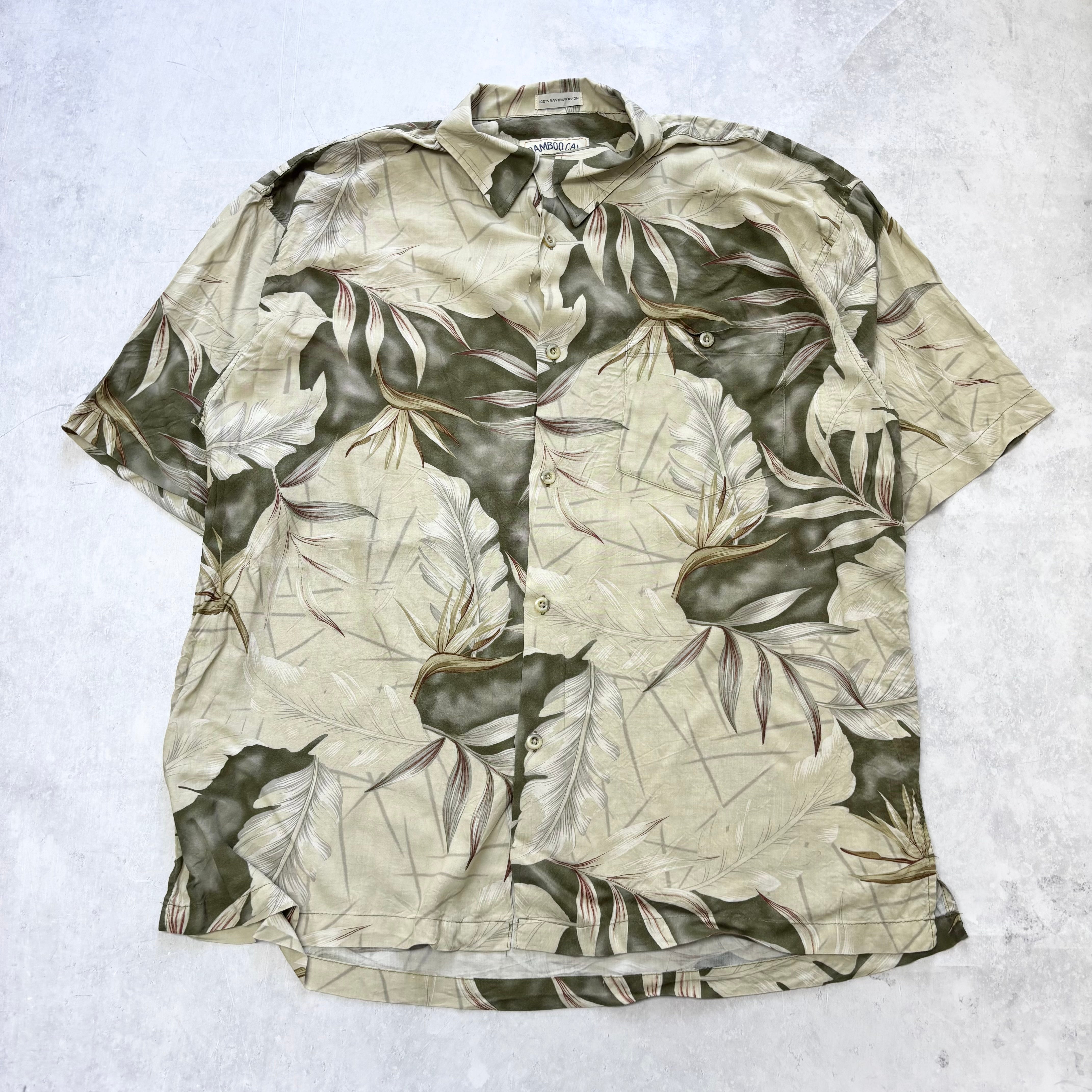 Vintage Hawaiian Shirt Mens Large Green Floral Aloha Short Sleeve Rayon (E)