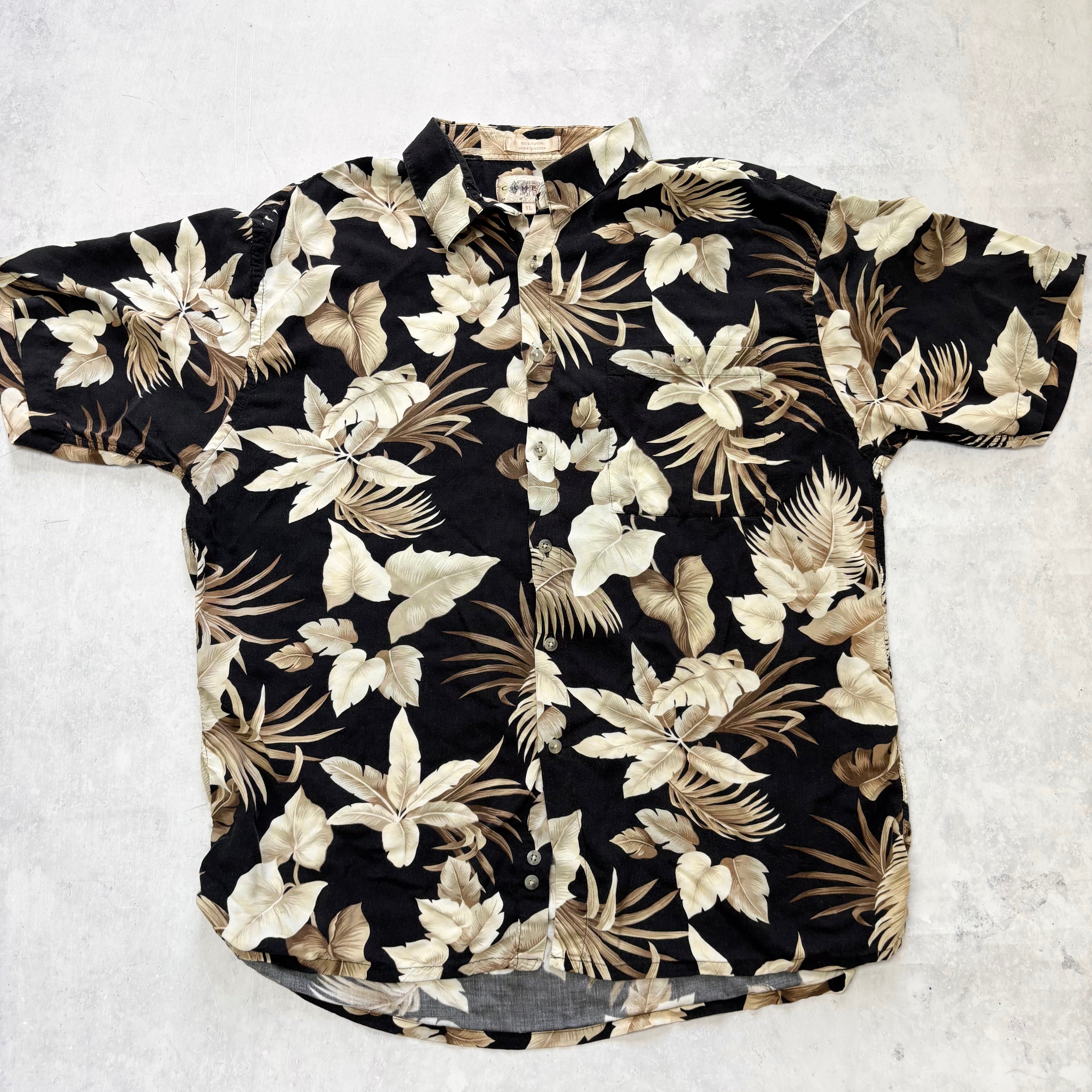 Vintage Hawaiian Shirt Mens XL Black Floral Aloha Short Sleeve Rayon
