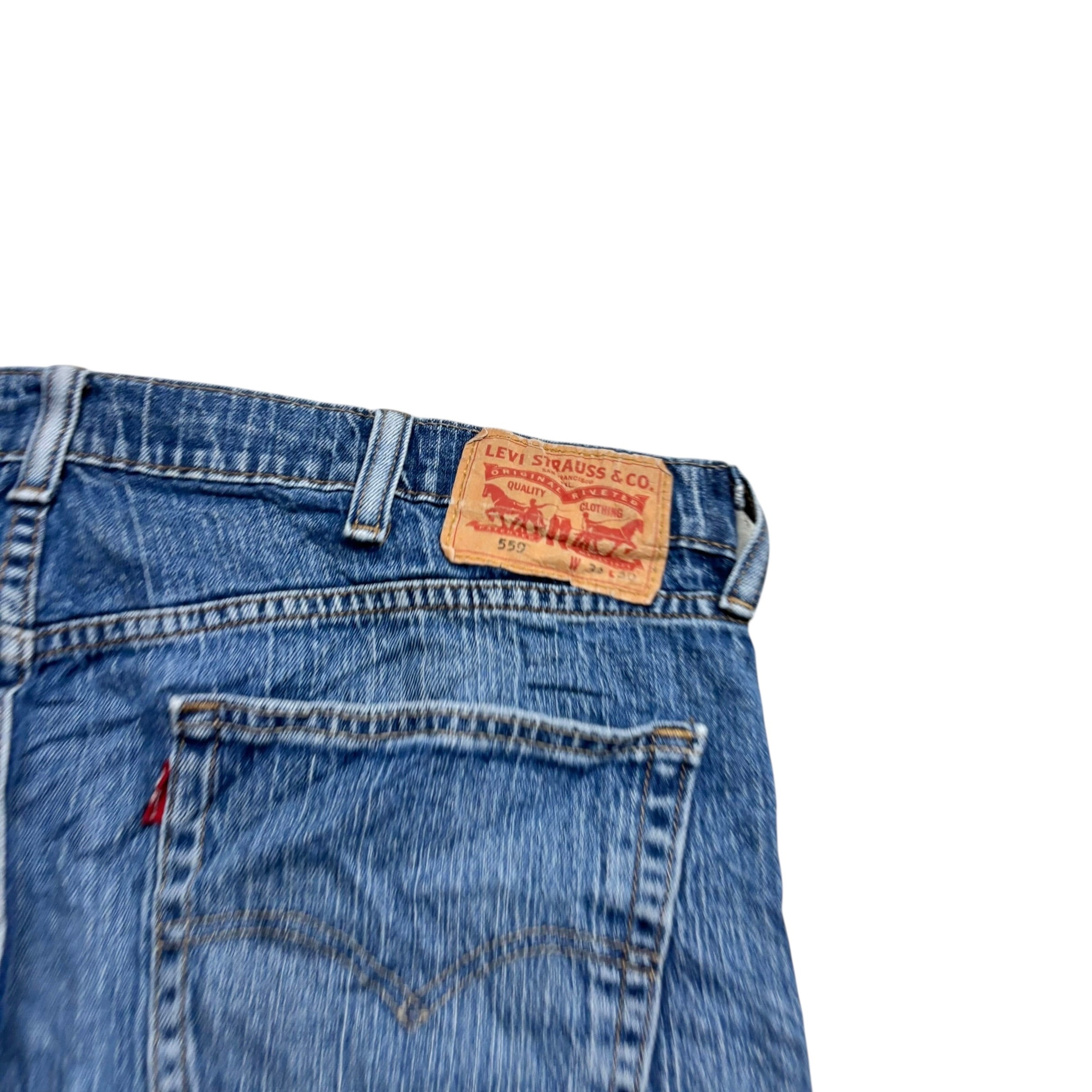 Levis 559 Jeans W38 L29 Mens Mid Blue Baggy Relaxed Straight Fit Stretch Denim