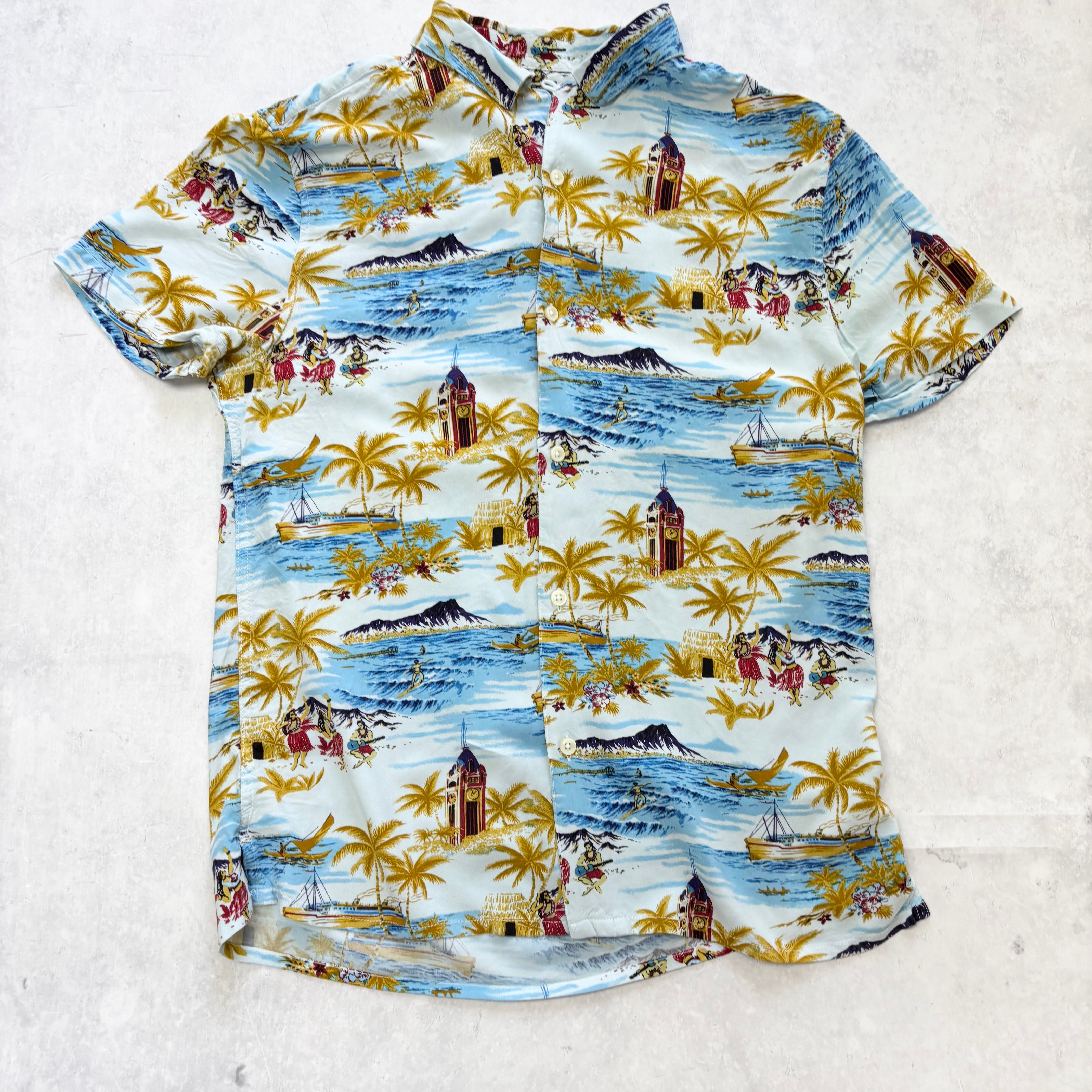Hawaiian Shirt Mens Small Blue Floral Aloha Short Sleeve Viscose (E)
