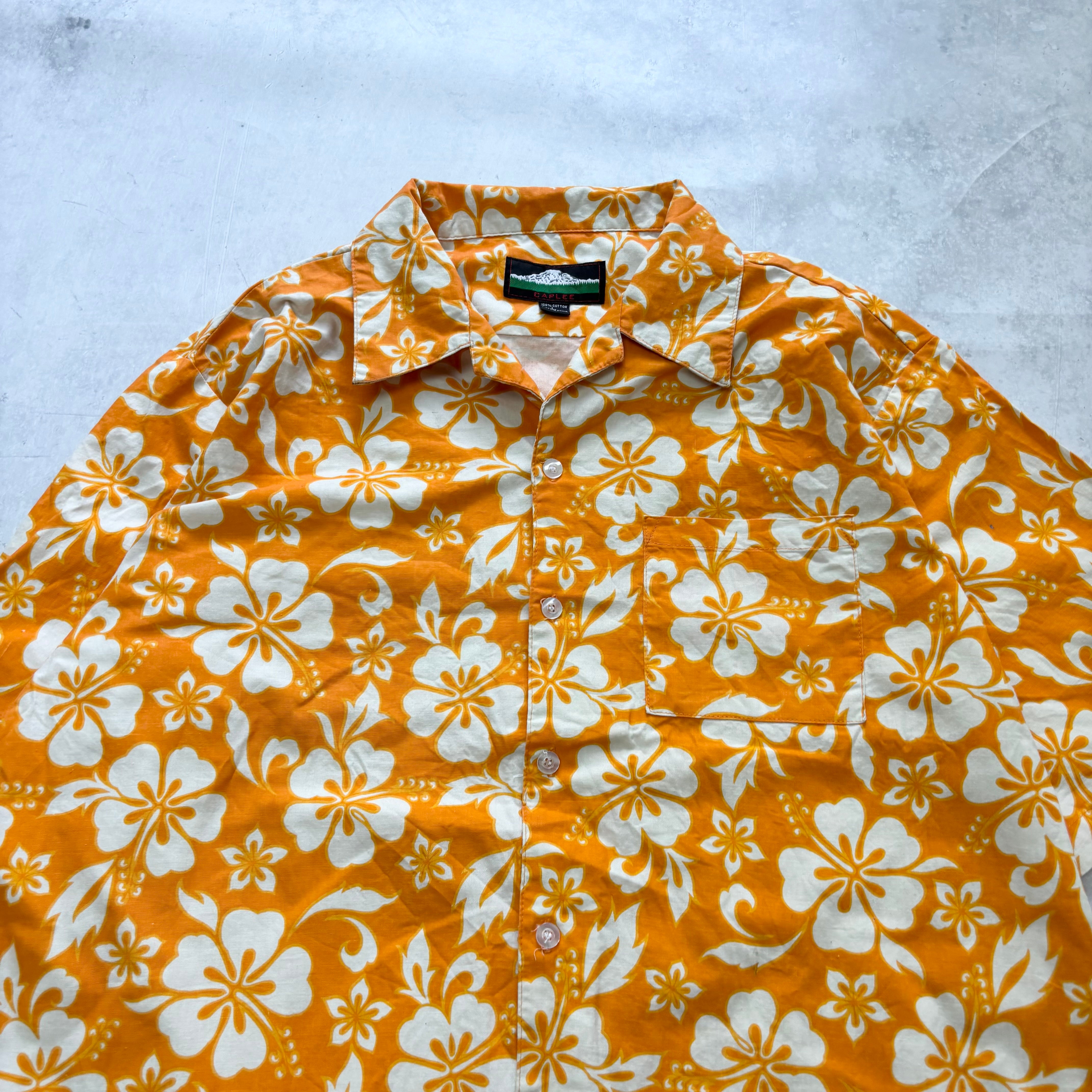 Vintage Hawaiian Shirt Mens XL Orange Floral Aloha Short Sleeve Cotton