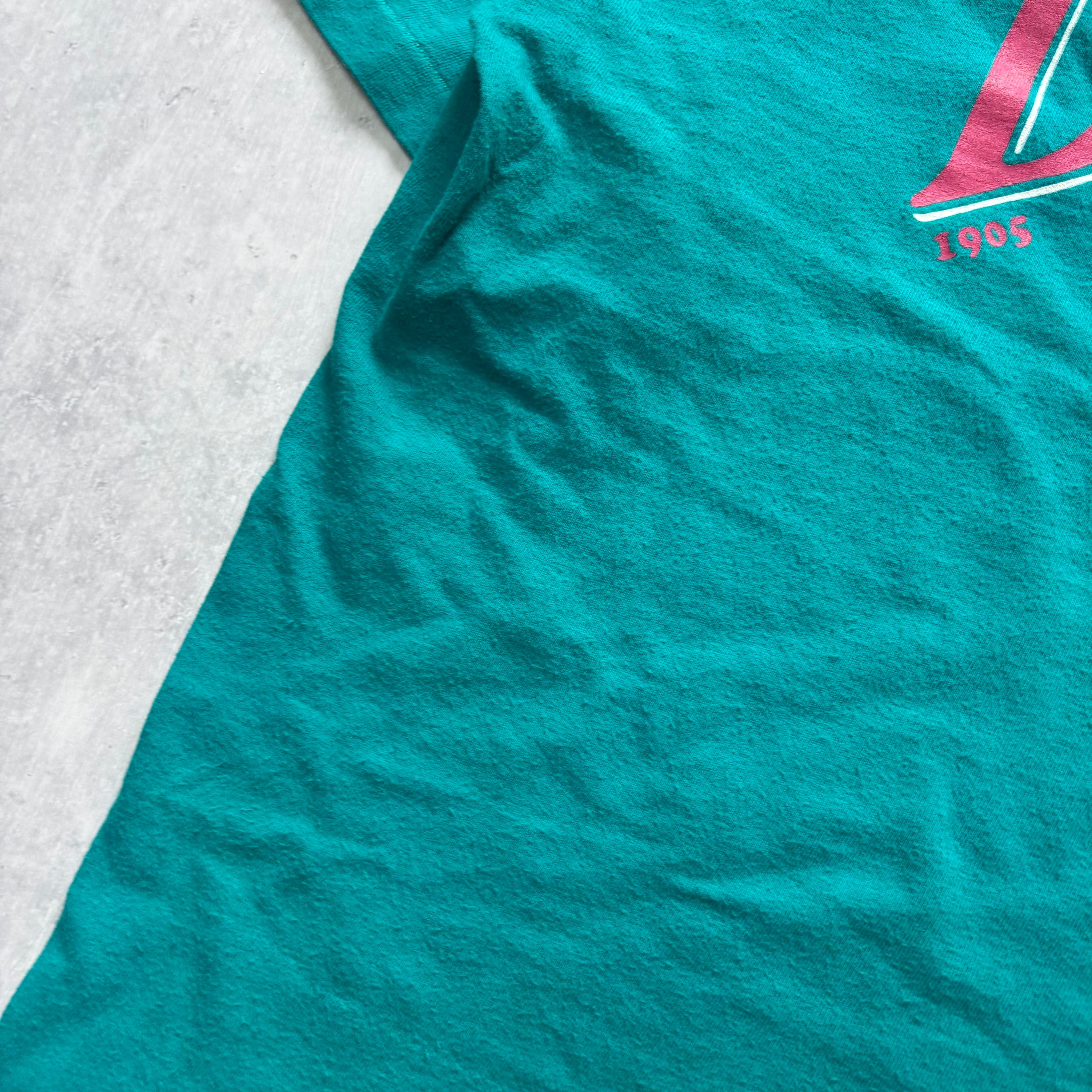 Vintage T Shirt Mens Large Turquoise Single Stitch Graphic Print 90s USA