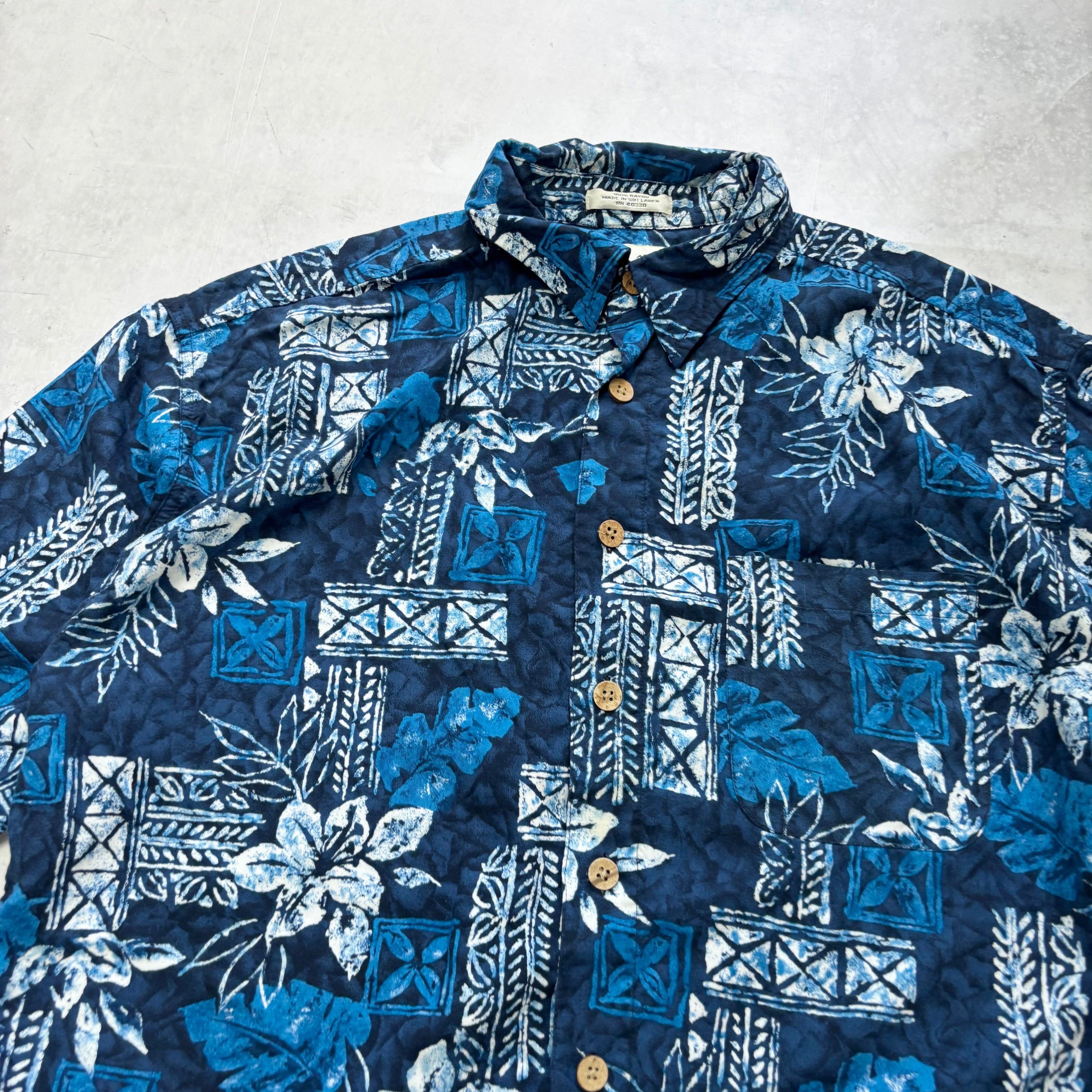 Vintage Hawaiian Shirt Mens XL Blue Floral Aloha Short Sleeve Rayon (E)