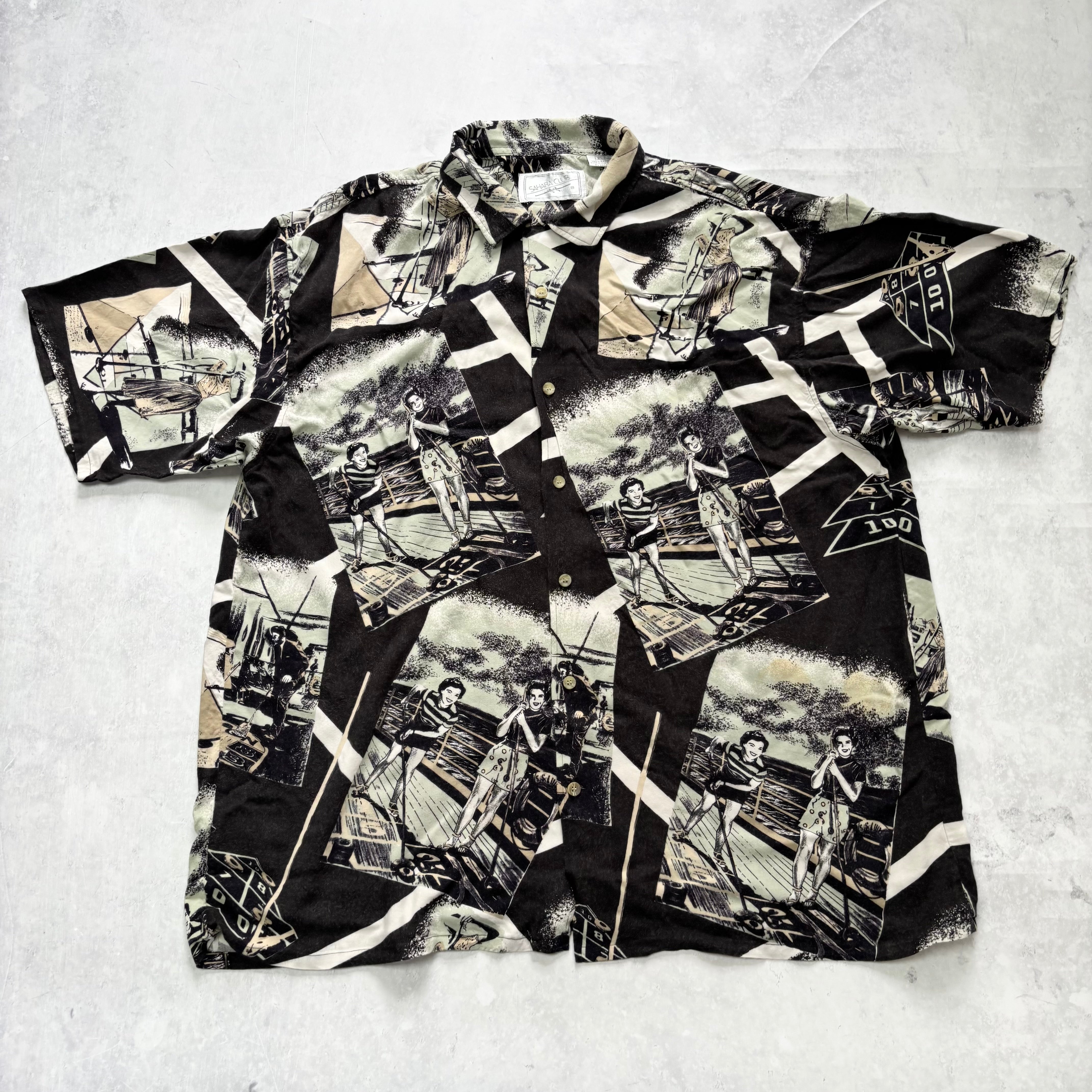 Vintage Hawaiian Shirt Mens XL Black Floral Aloha Short Sleeve Rayon