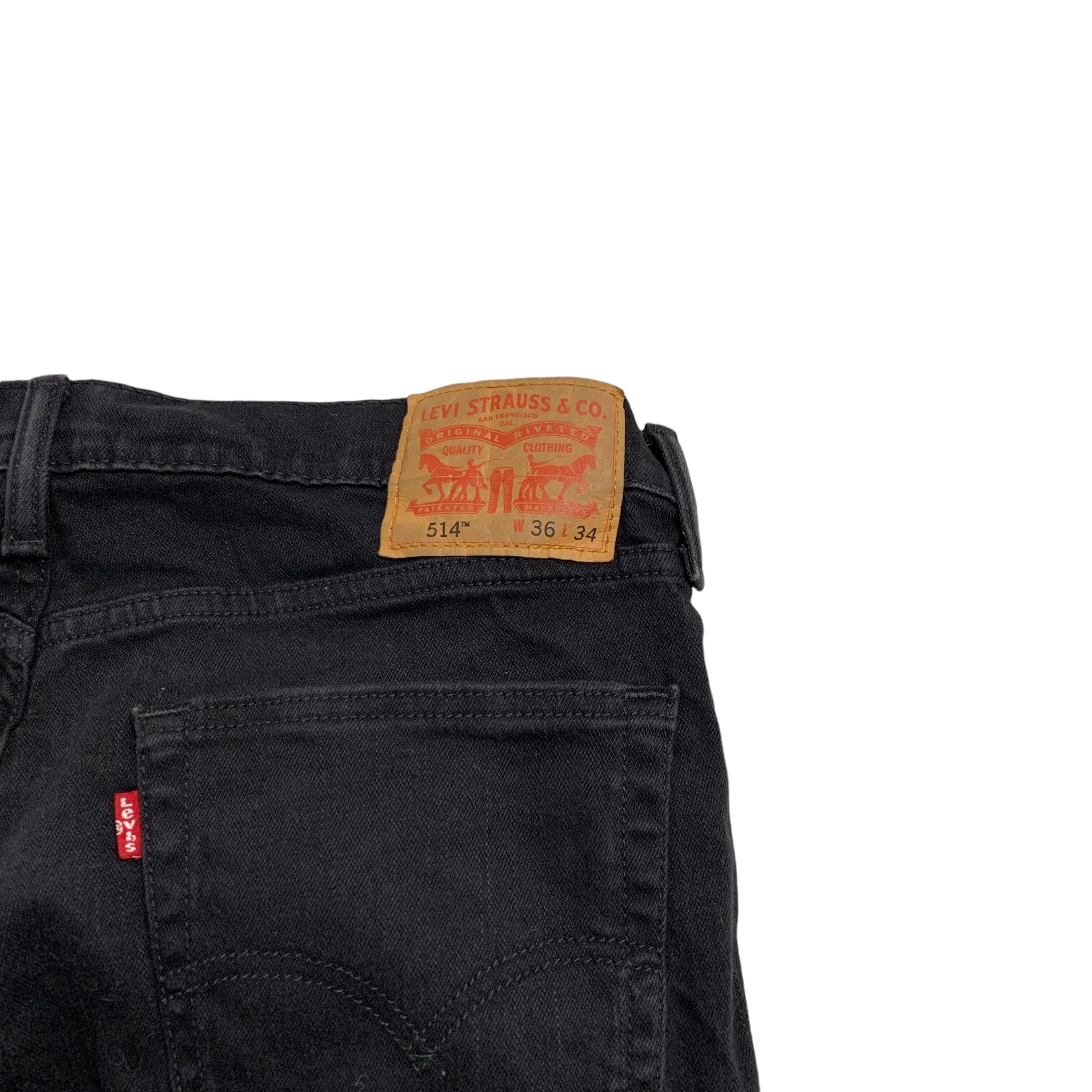 Levis 514 Jeans W36 L34 Mens Black Regular Straight Fit Stretch Denim