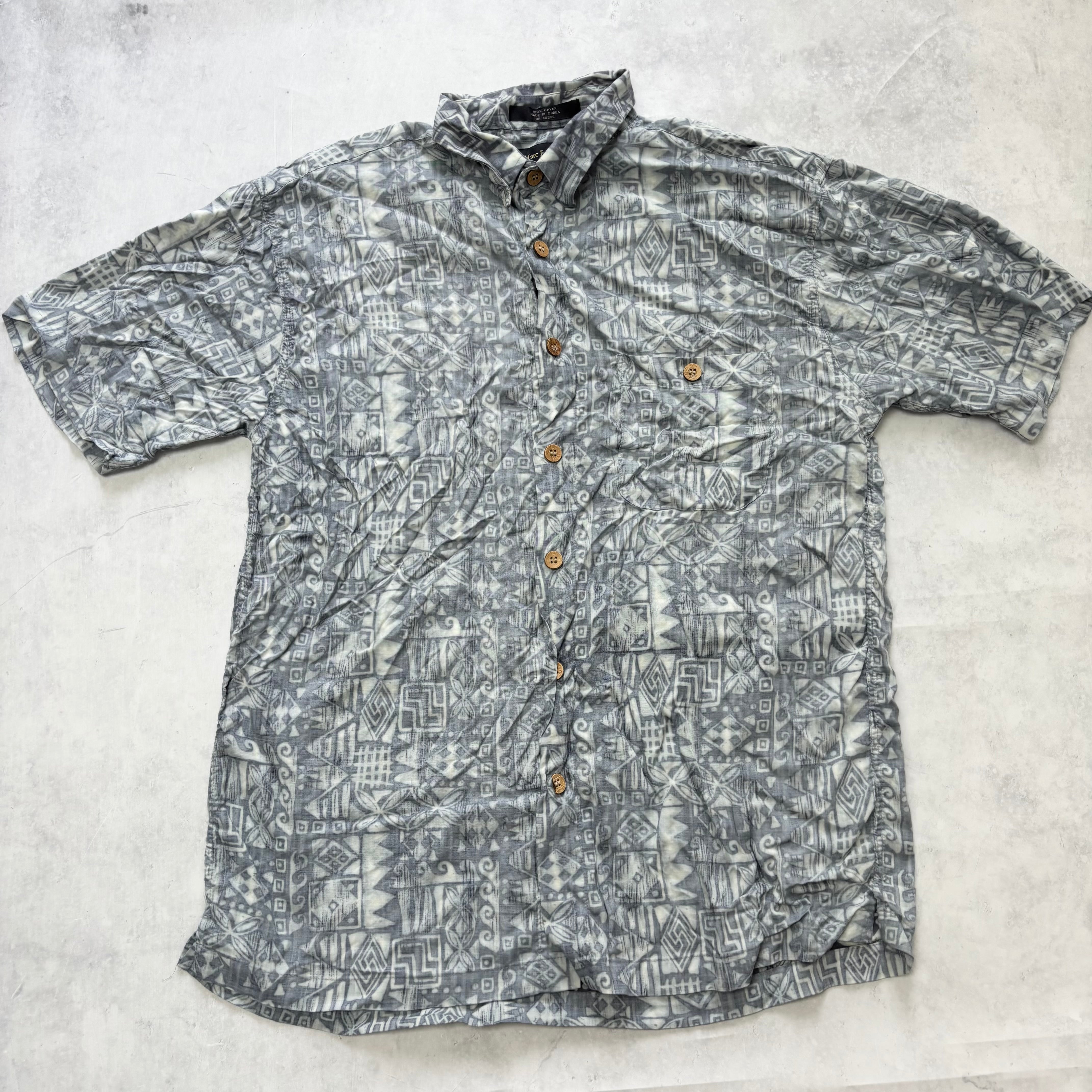 Hawaiian Shirt Mens Large Blue Floral Aloha Short Sleeve Rayon (E)
