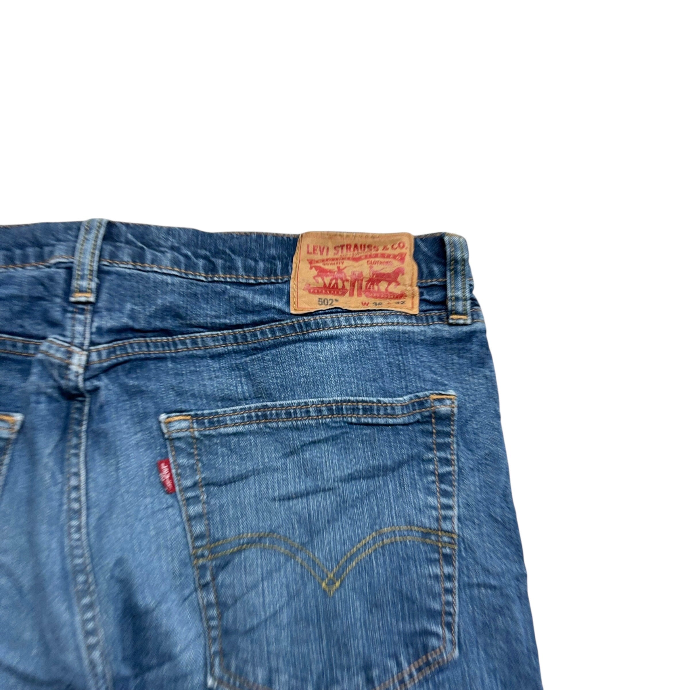 Levis 502 Jeans W36 L32 Mens Mid Blue Regular Tapered Fit Stretch Denim (E)