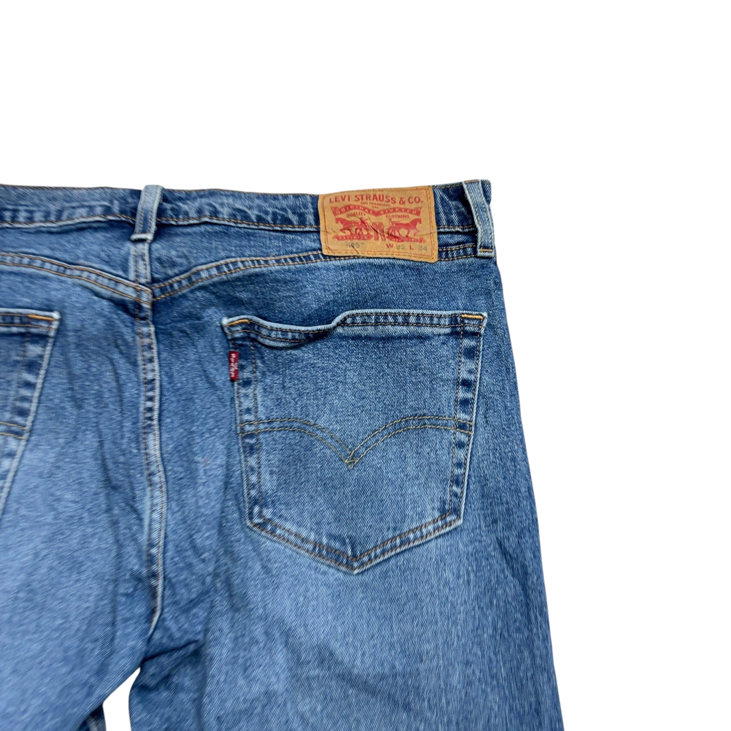 Levis 505 Jeans W32 L34 Mens Mid Blue Regular Straight Fit Stretch Denim (E)