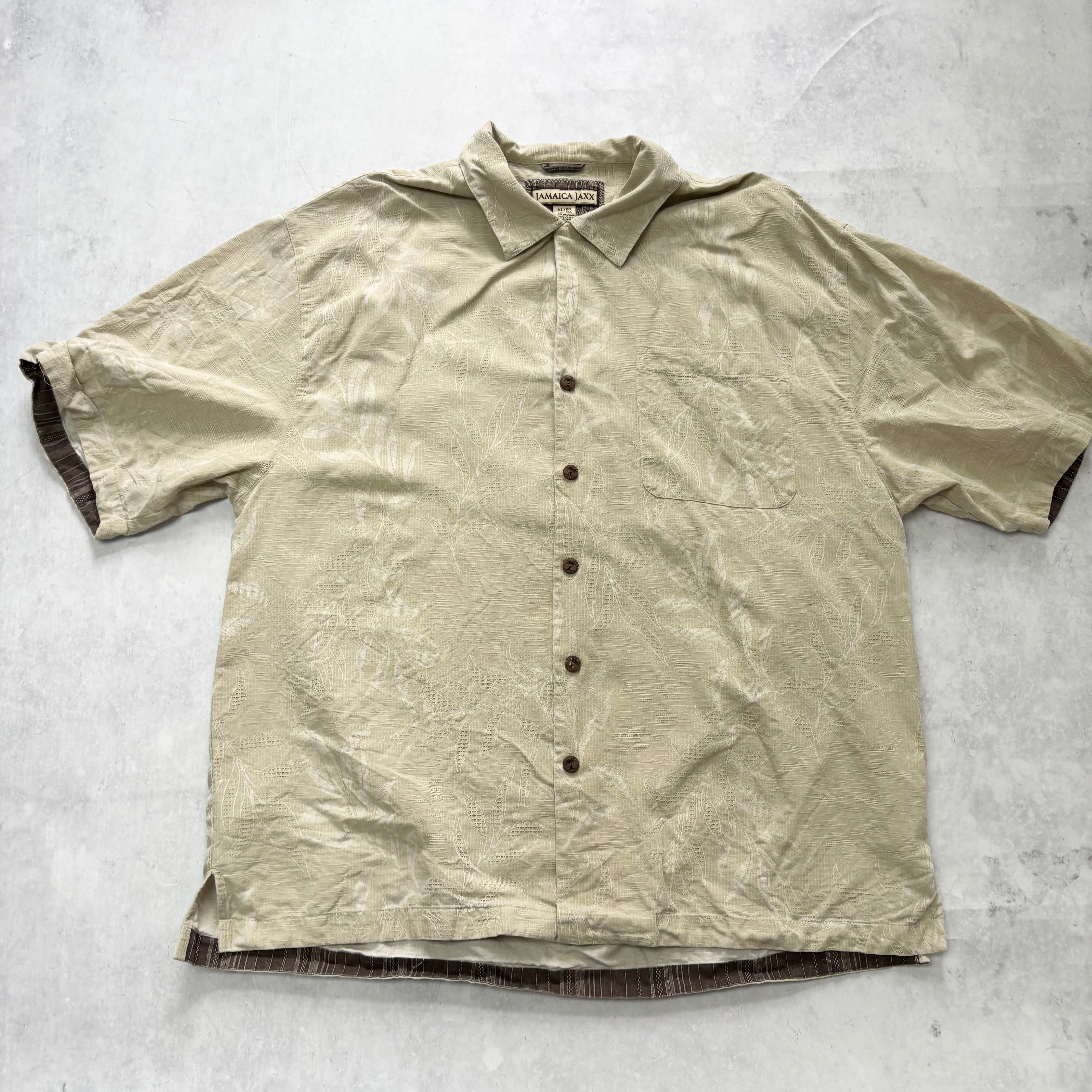 Vintage Hawaiian Shirt Mens XL Beige Silk Floral Aloha Short Sleeve