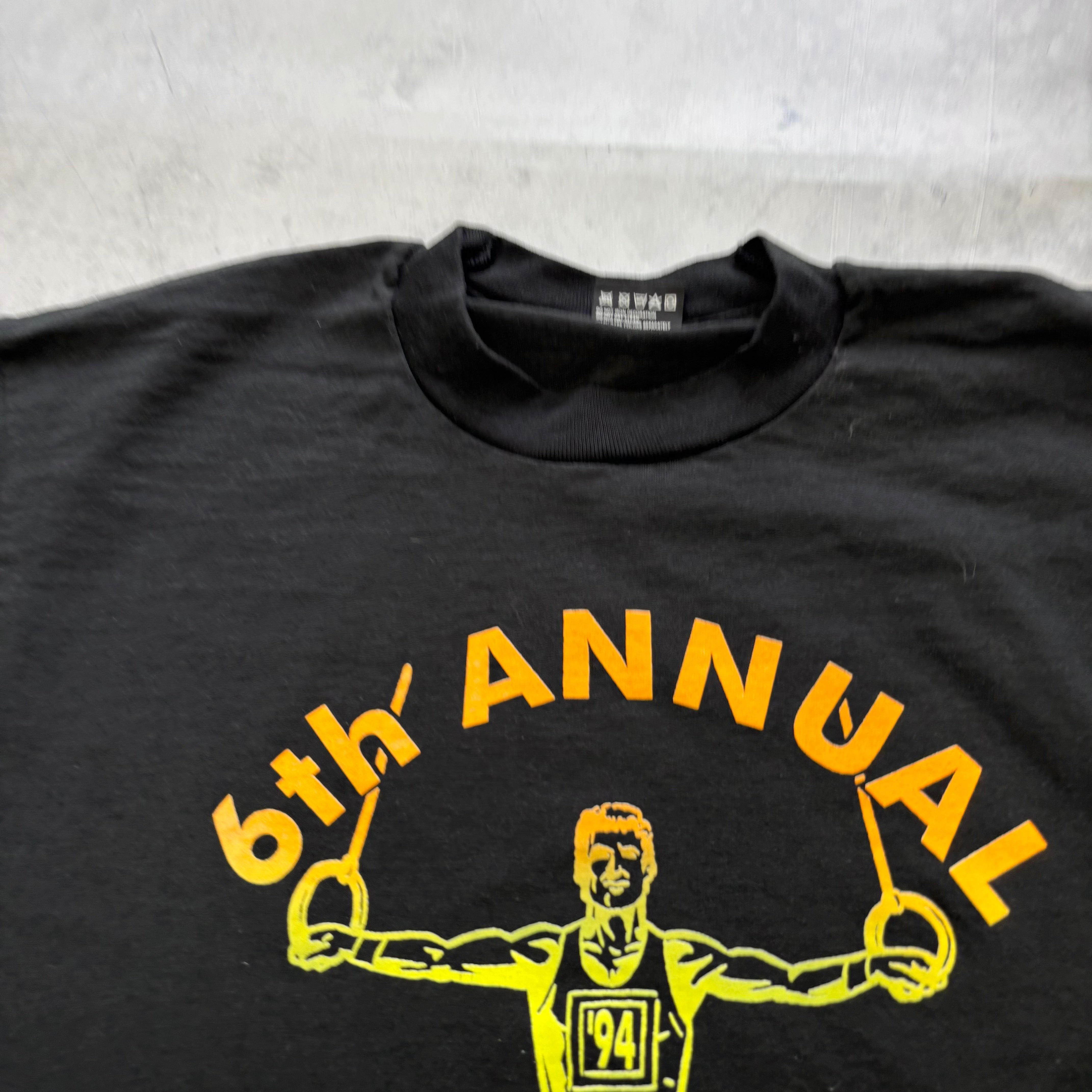 Vintage T Shirt Mens Medium Black Single Stitch Graphic Print 90s Gymnastics (E)