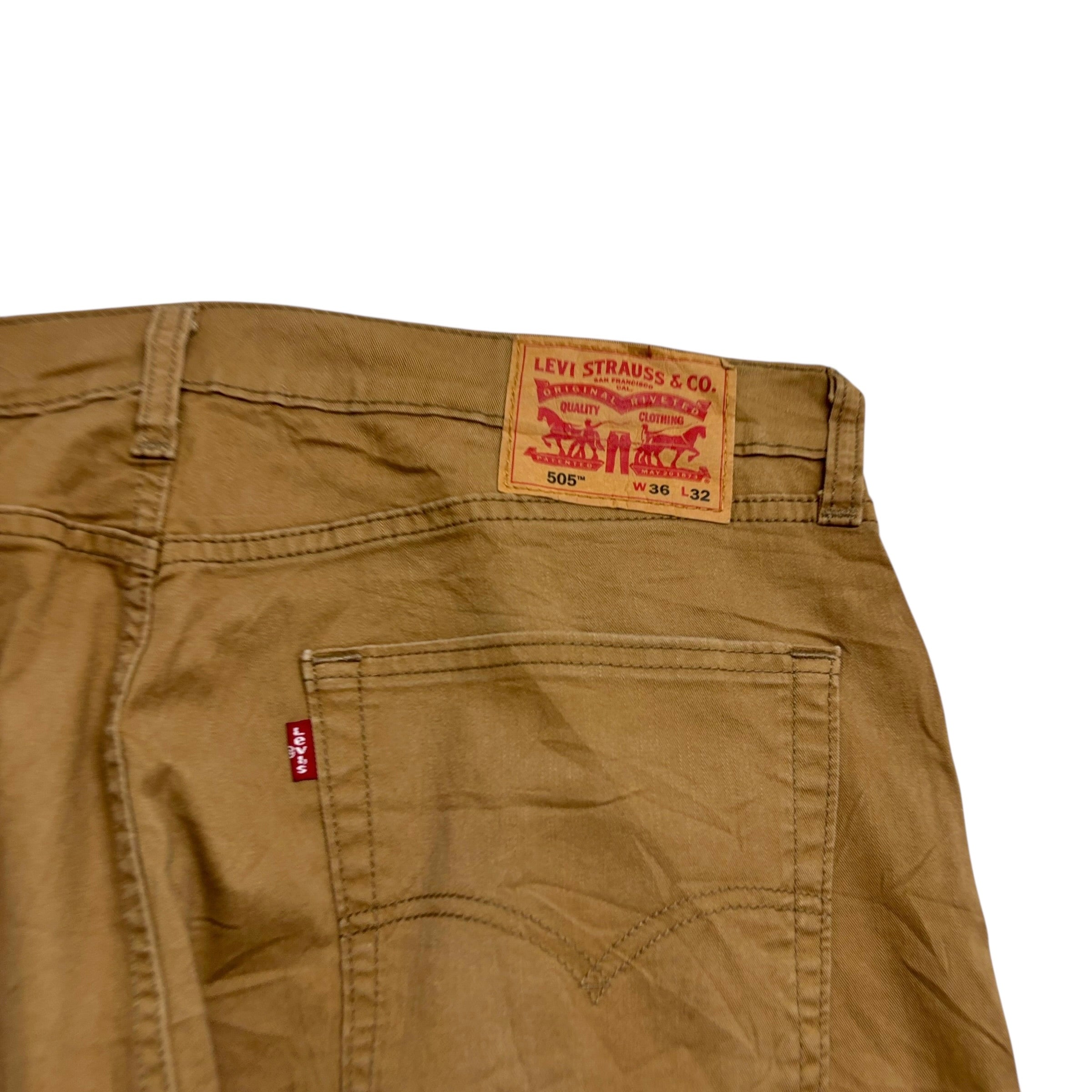 Levis 505 Jeans W36 L32 Mens Tan Regular Straight Fit Stretch Denim (E)