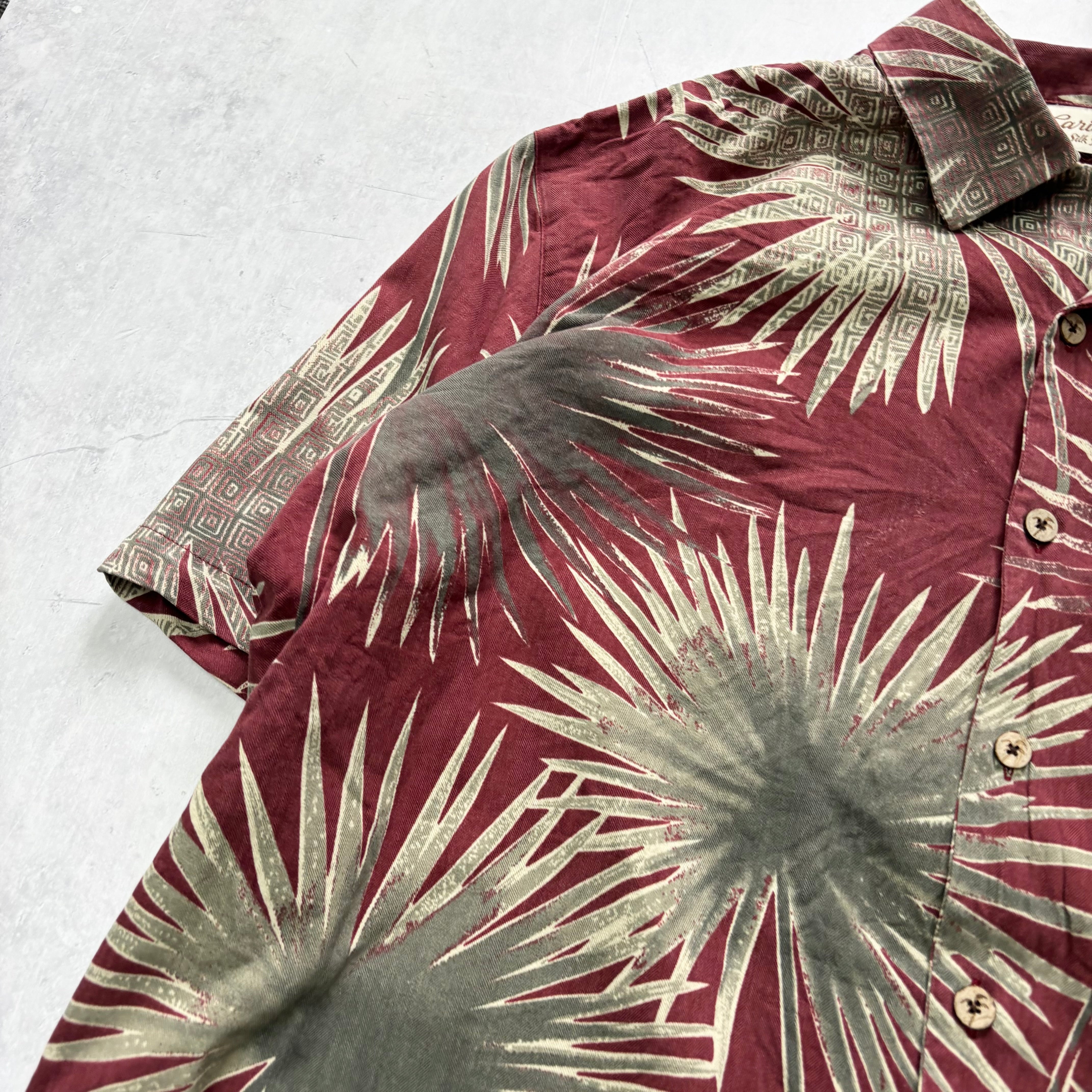 Vintage Hawaiian Shirt Mens XL Red Floral Aloha Short Sleeve Silk (E)
