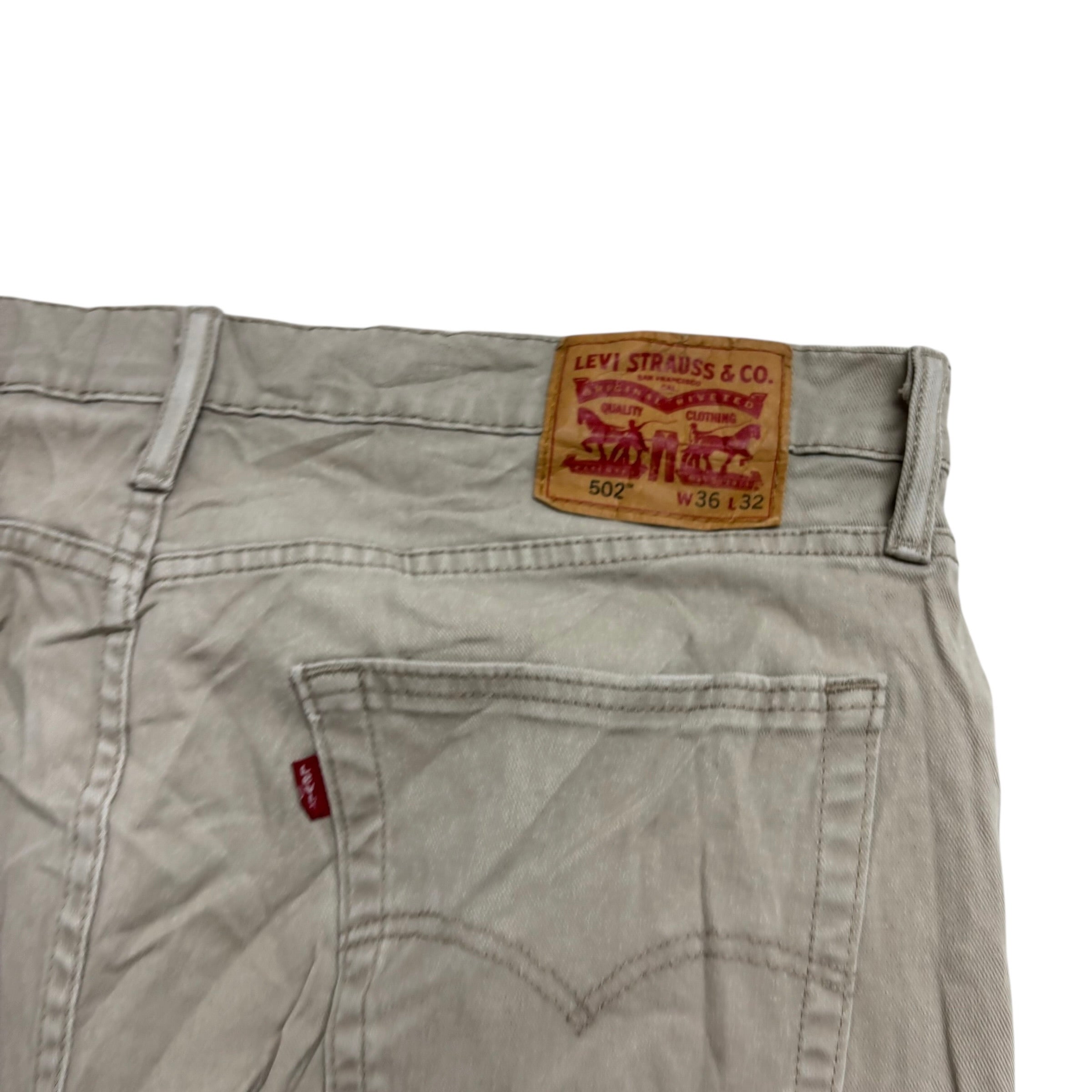 Levis 502 Jeans W36 L31 Mens Beige Regular Tapered Fit Stretch Denim