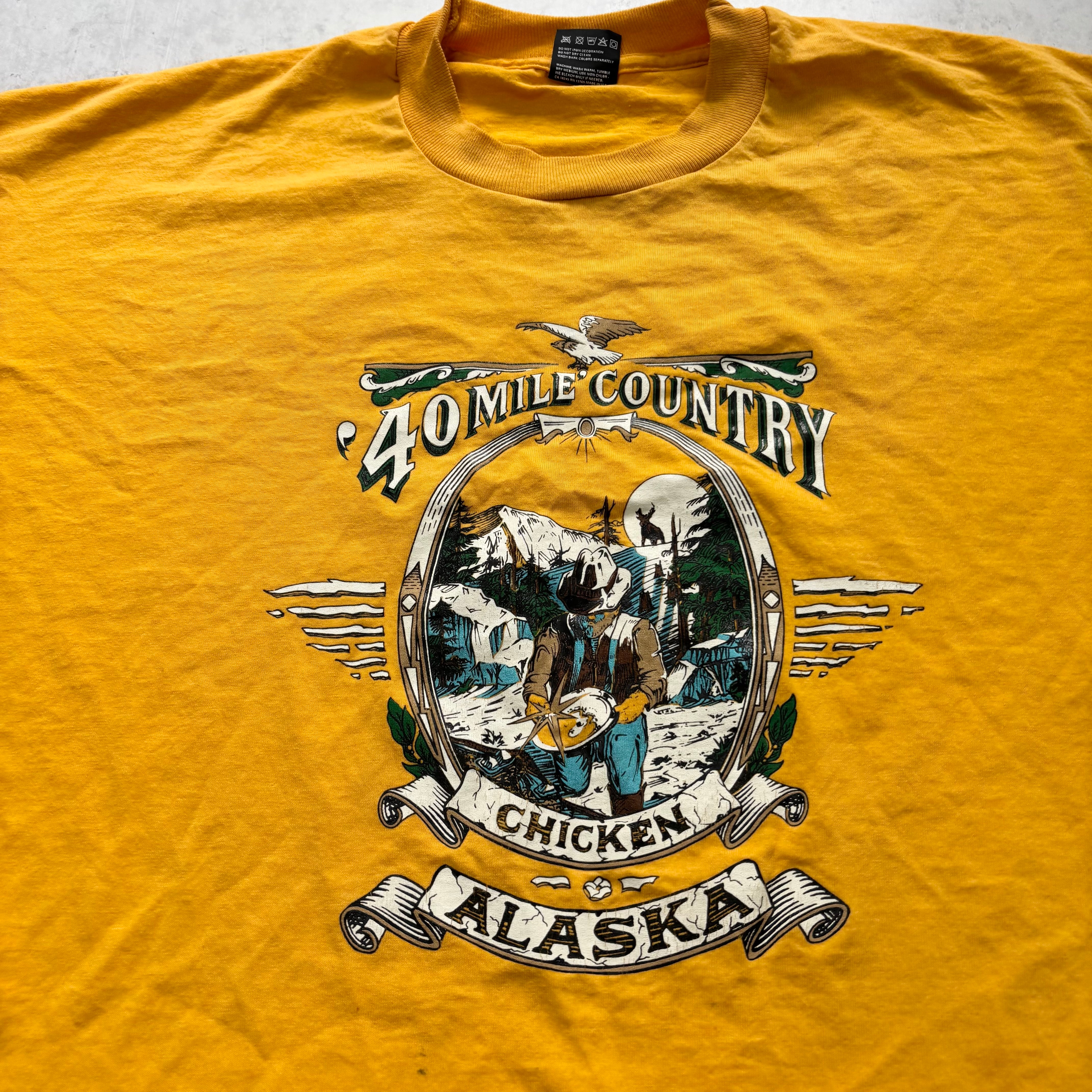 Vintage T Shirt Mens 3XL Yellow Single Stitch Graphic Print 90s USA Tourist (F)