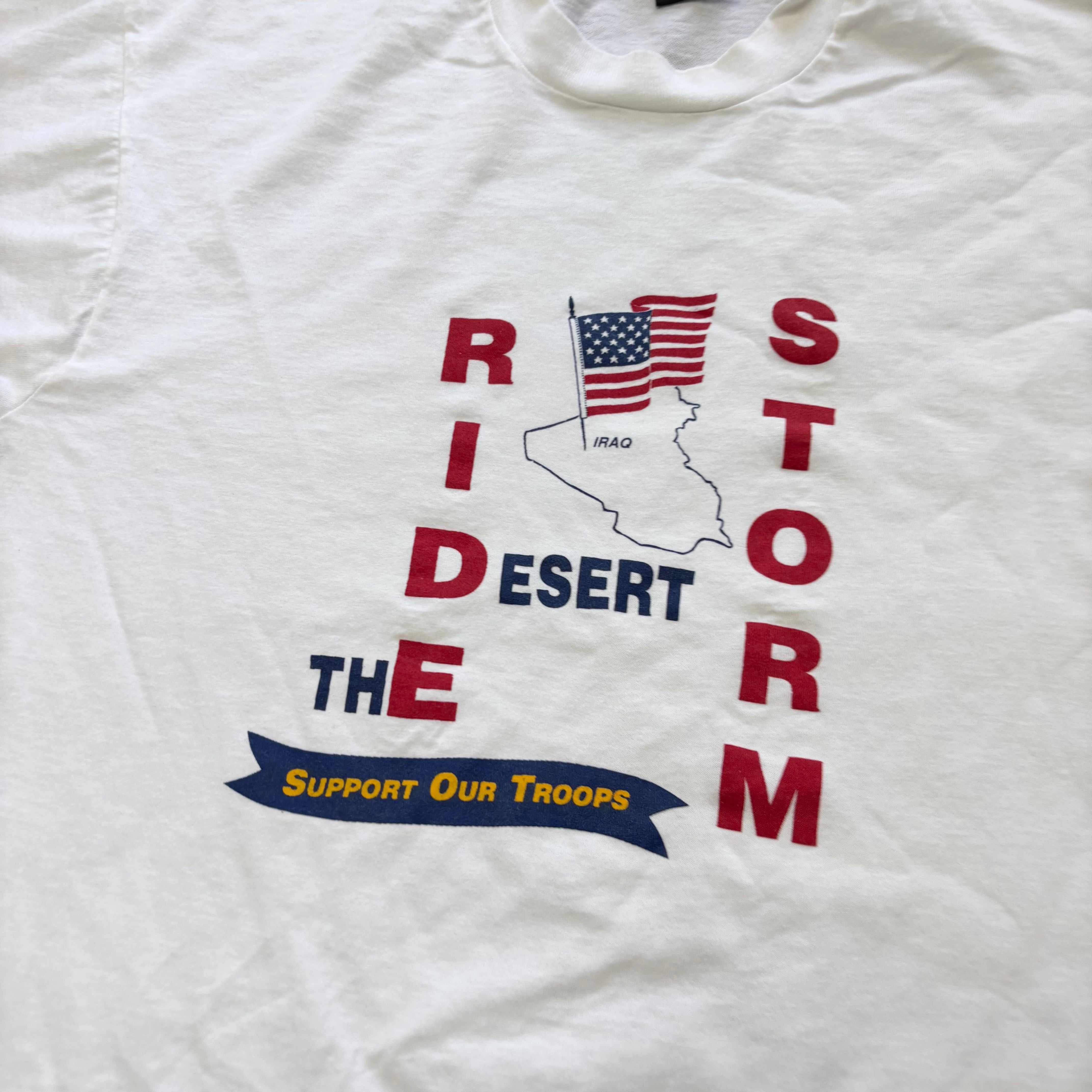 Vintage T Shirt Mens Large White Single Stitch Graphic Print 90s Desert Storm (E)