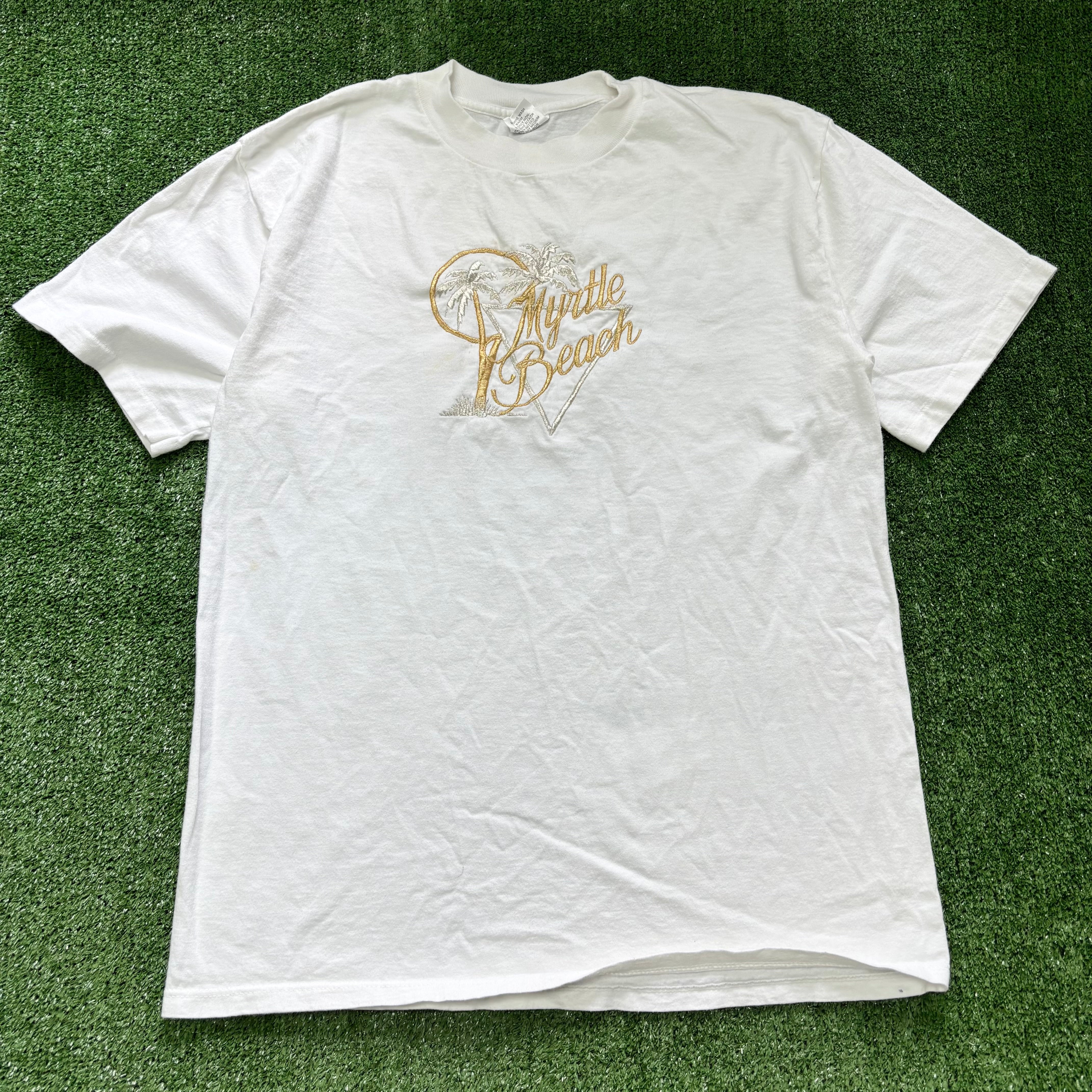 Vintage T Shirt Mens Large White Single Stitch Graphic Print 90s USA Tourist