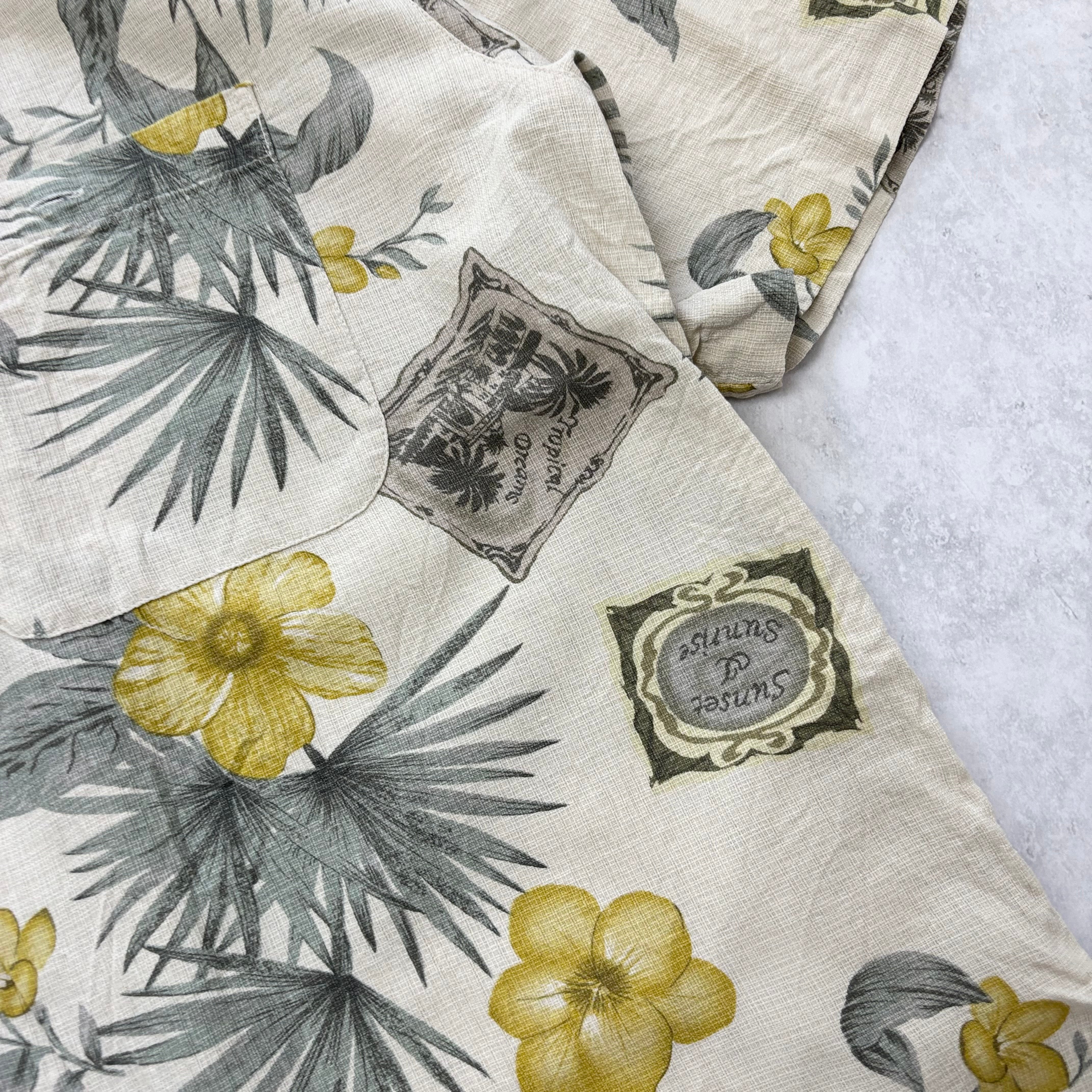 Vintage Hawaiian Shirt Mens Large Yellow Silk Floral Aloha Short Sleeve (E)