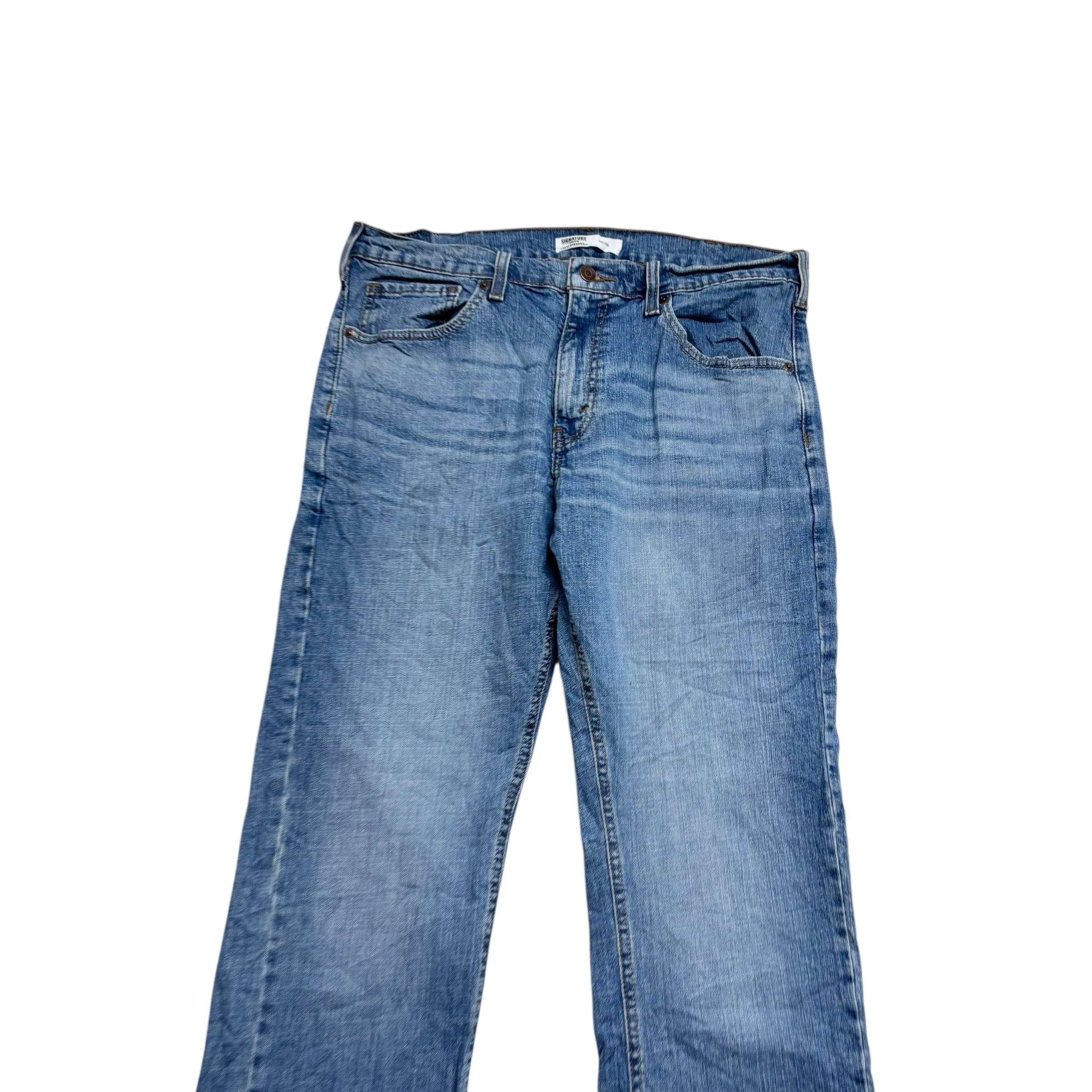 Levis Signature Jeans W34 L34 Mens Mid Blue Regular Bootcut Fit Stretch Denim (E)